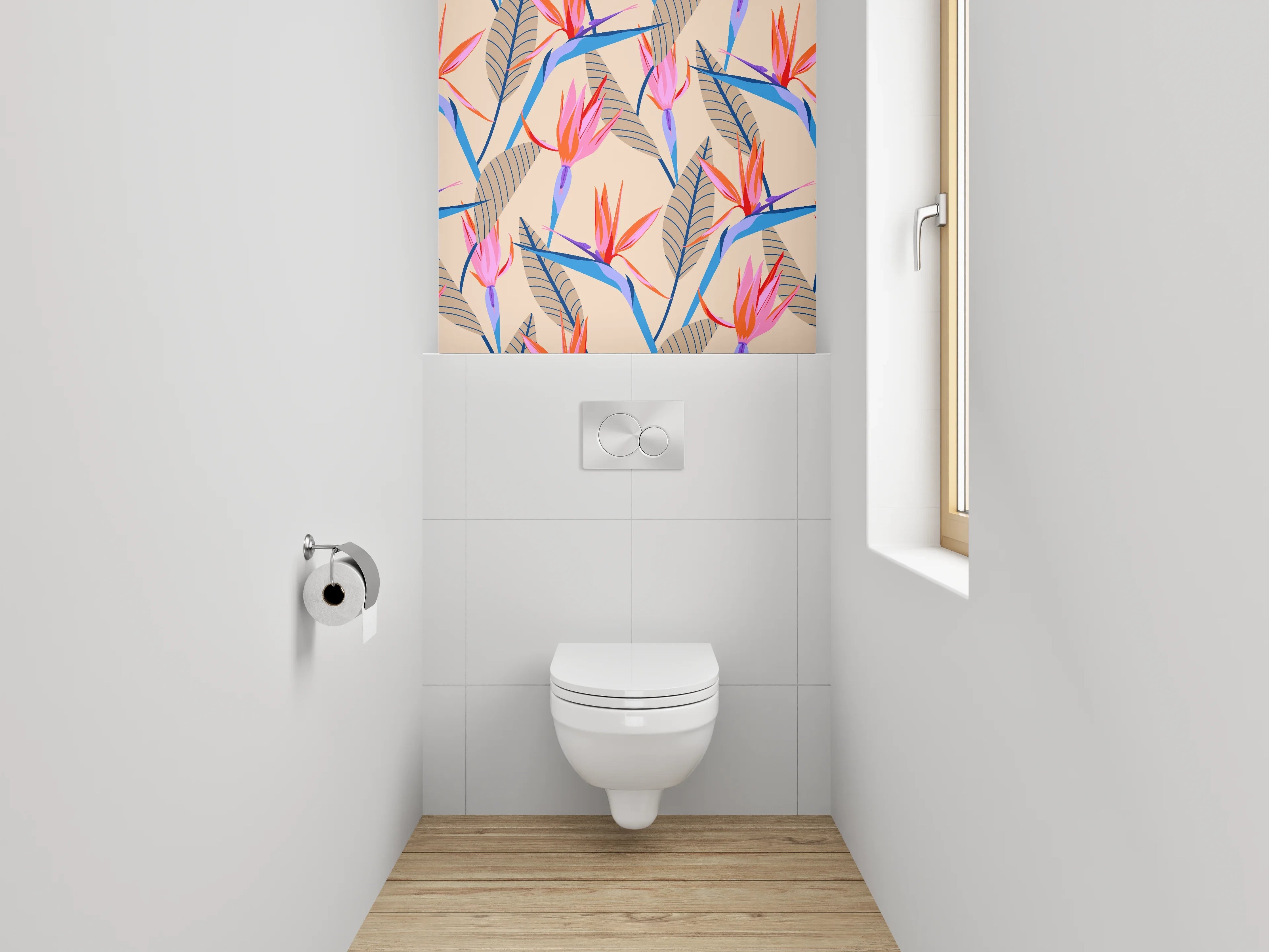 WC-Rückwand - Exotisches Blumenmuster Strelitzie Modern