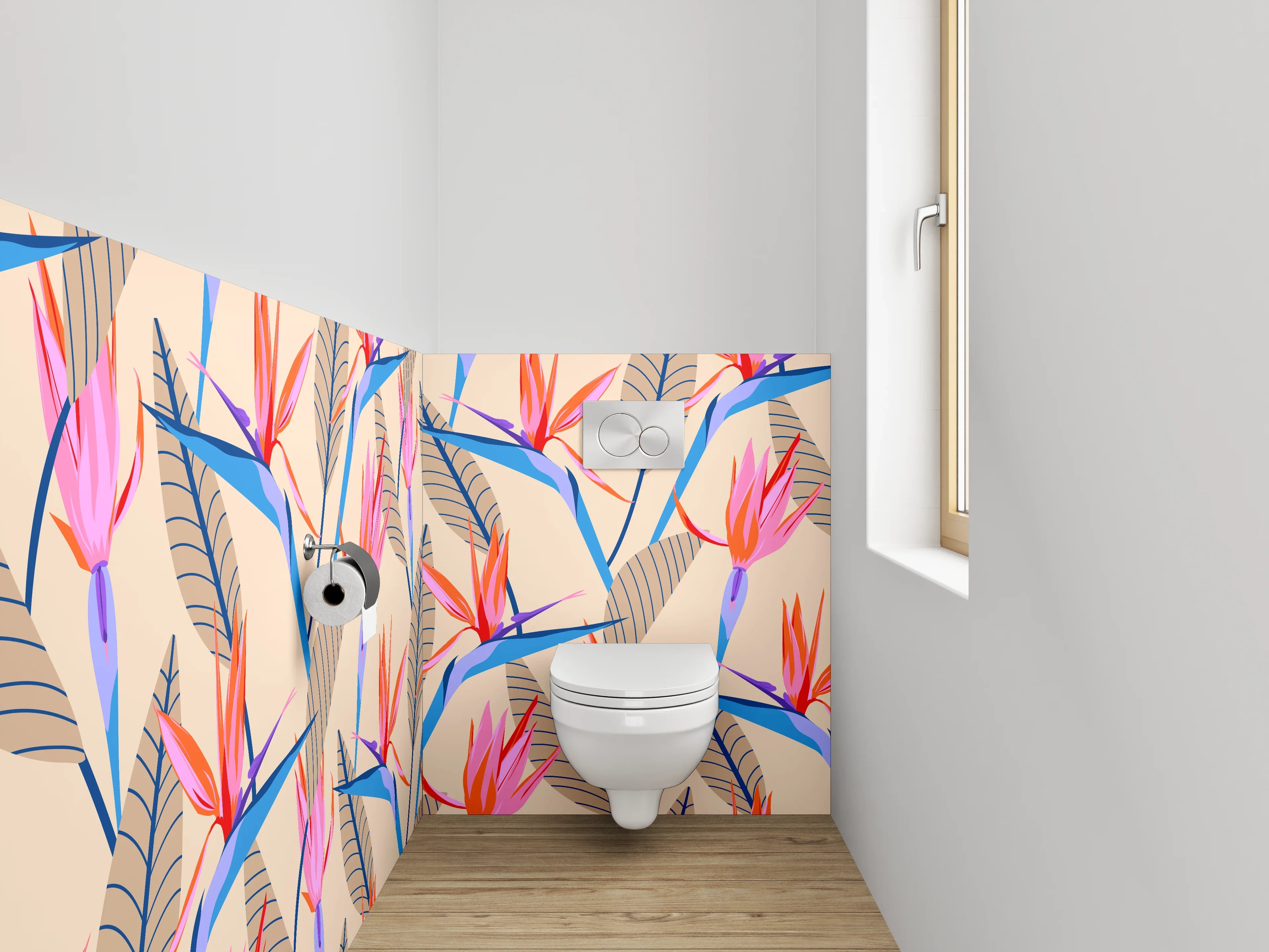 WC-Rückwand - Exotisches Blumenmuster Strelitzie Modern