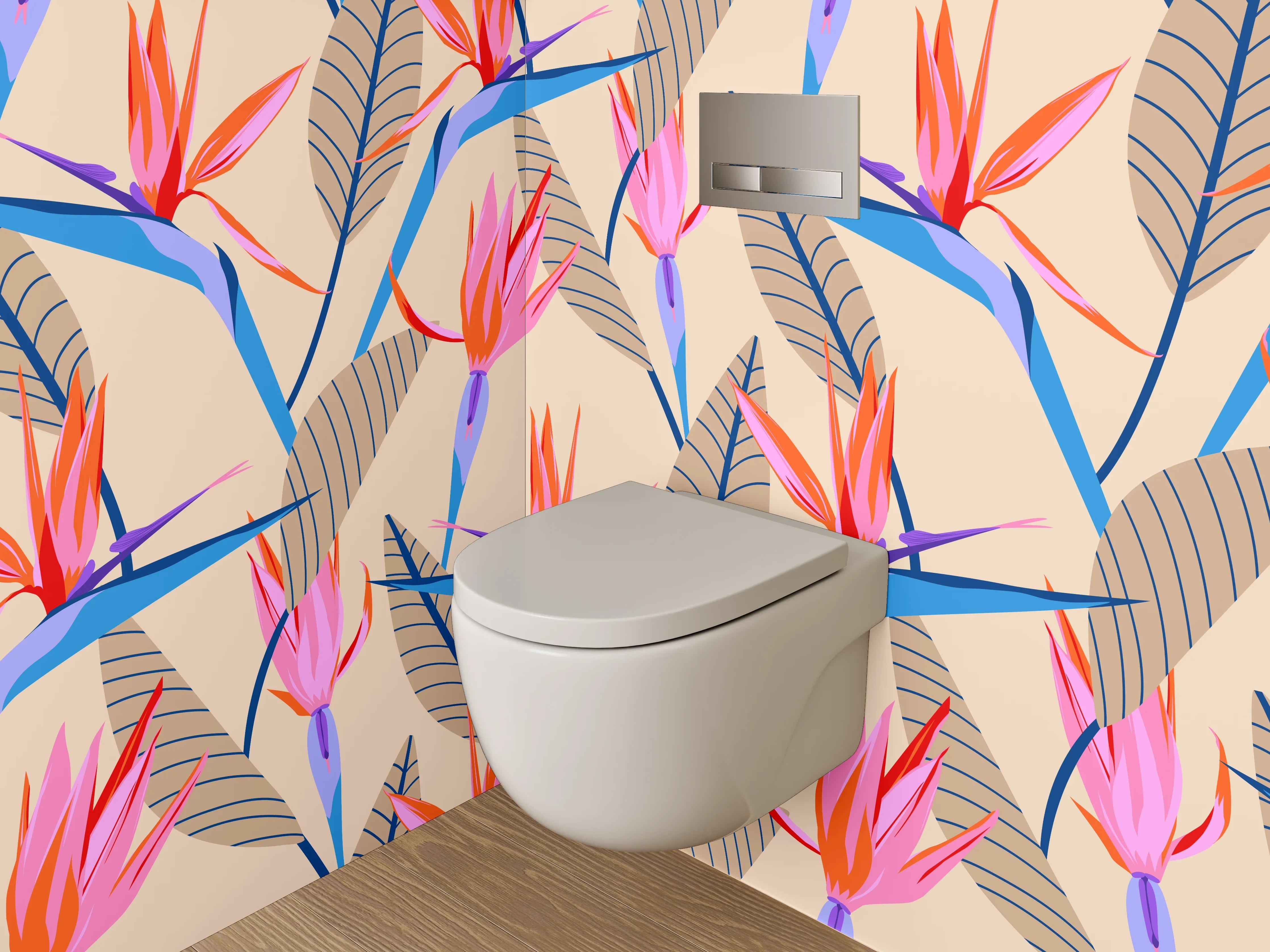 WC-Rückwand - Exotisches Blumenmuster Strelitzie Modern