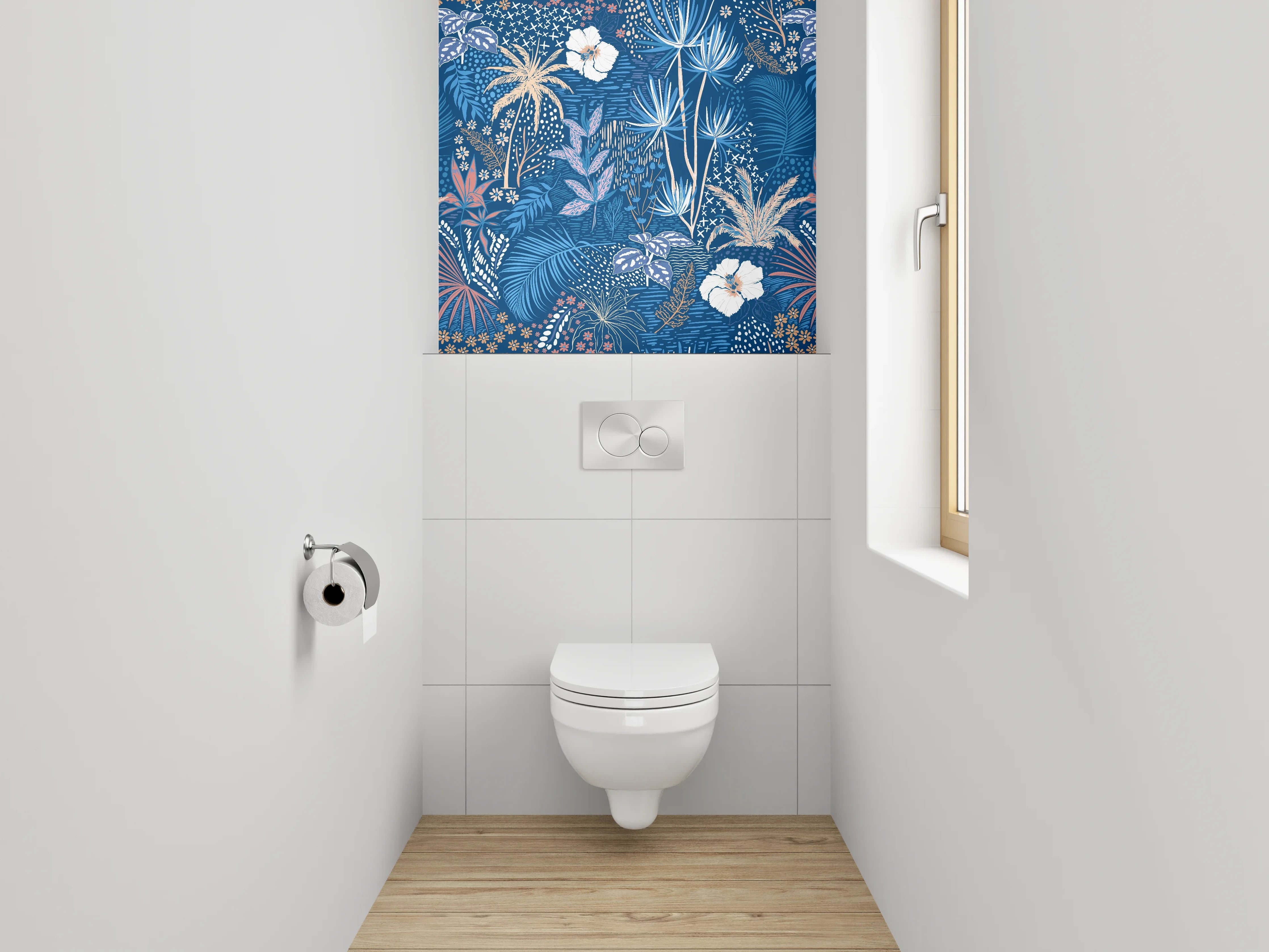 WC-Rückwand - Exotisches Botanical Muster auf Blau