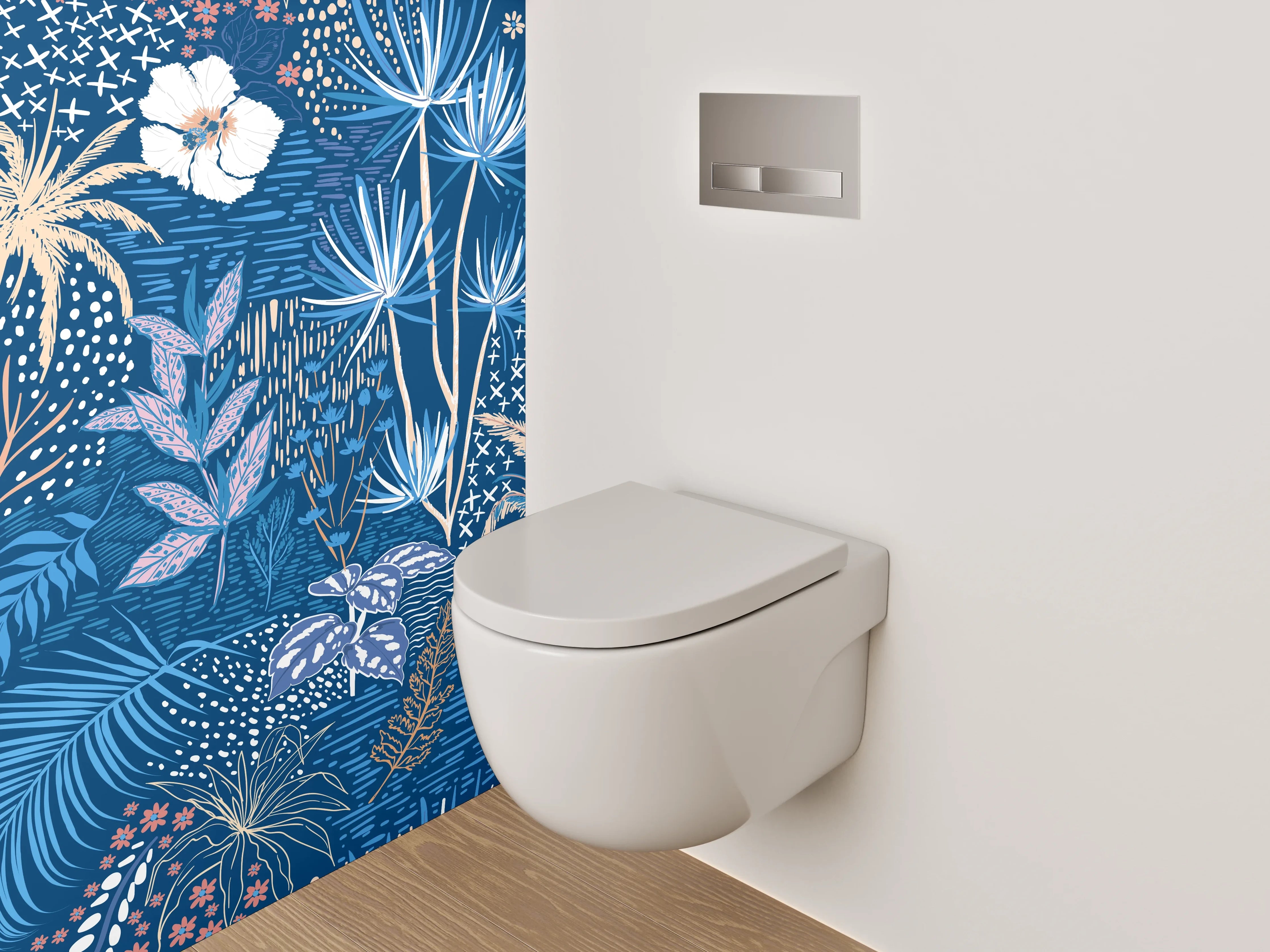 WC-Rückwand - Exotisches Botanical Muster auf Blau