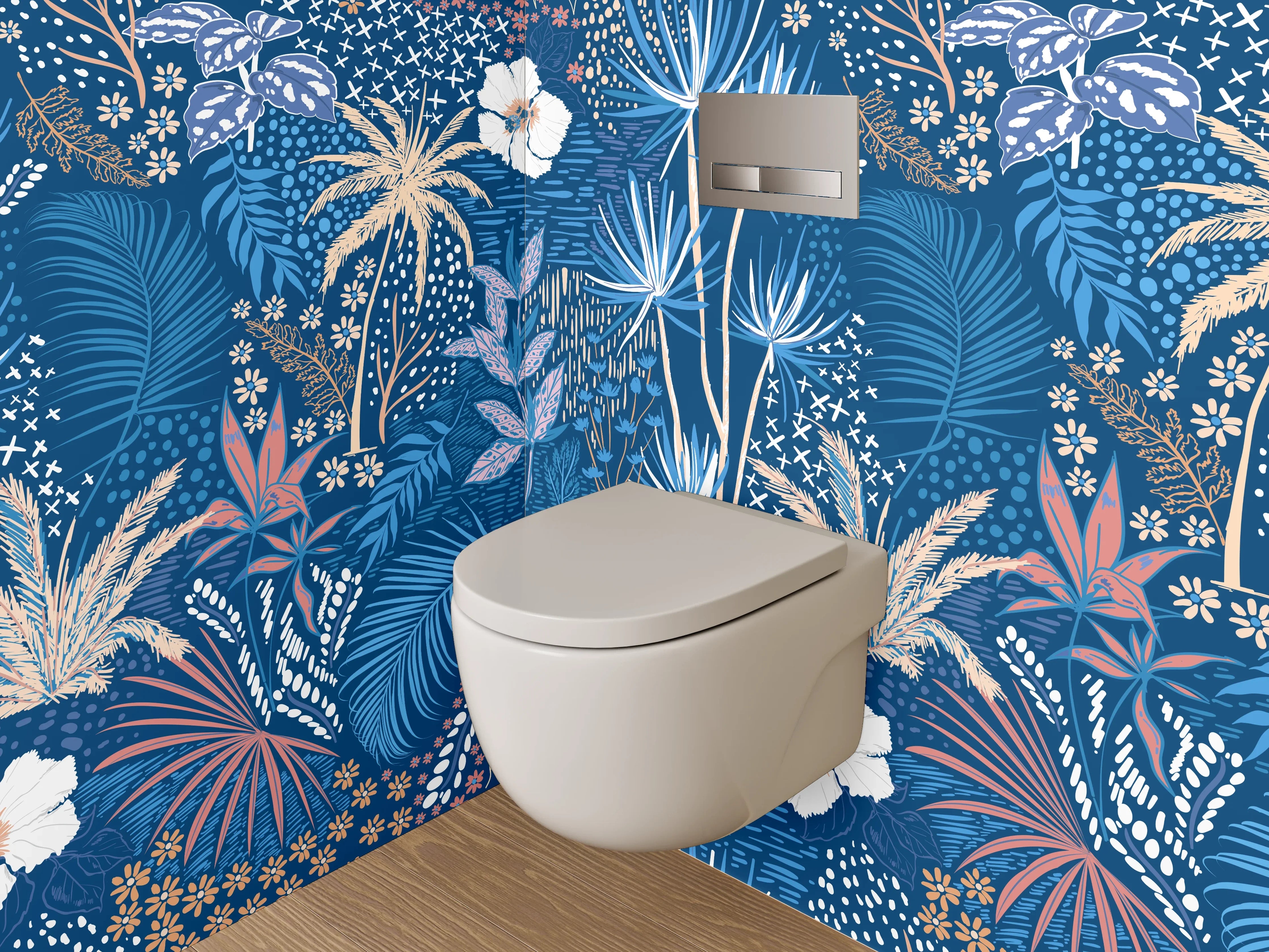 WC-Rückwand - Exotisches Botanical Muster auf Blau