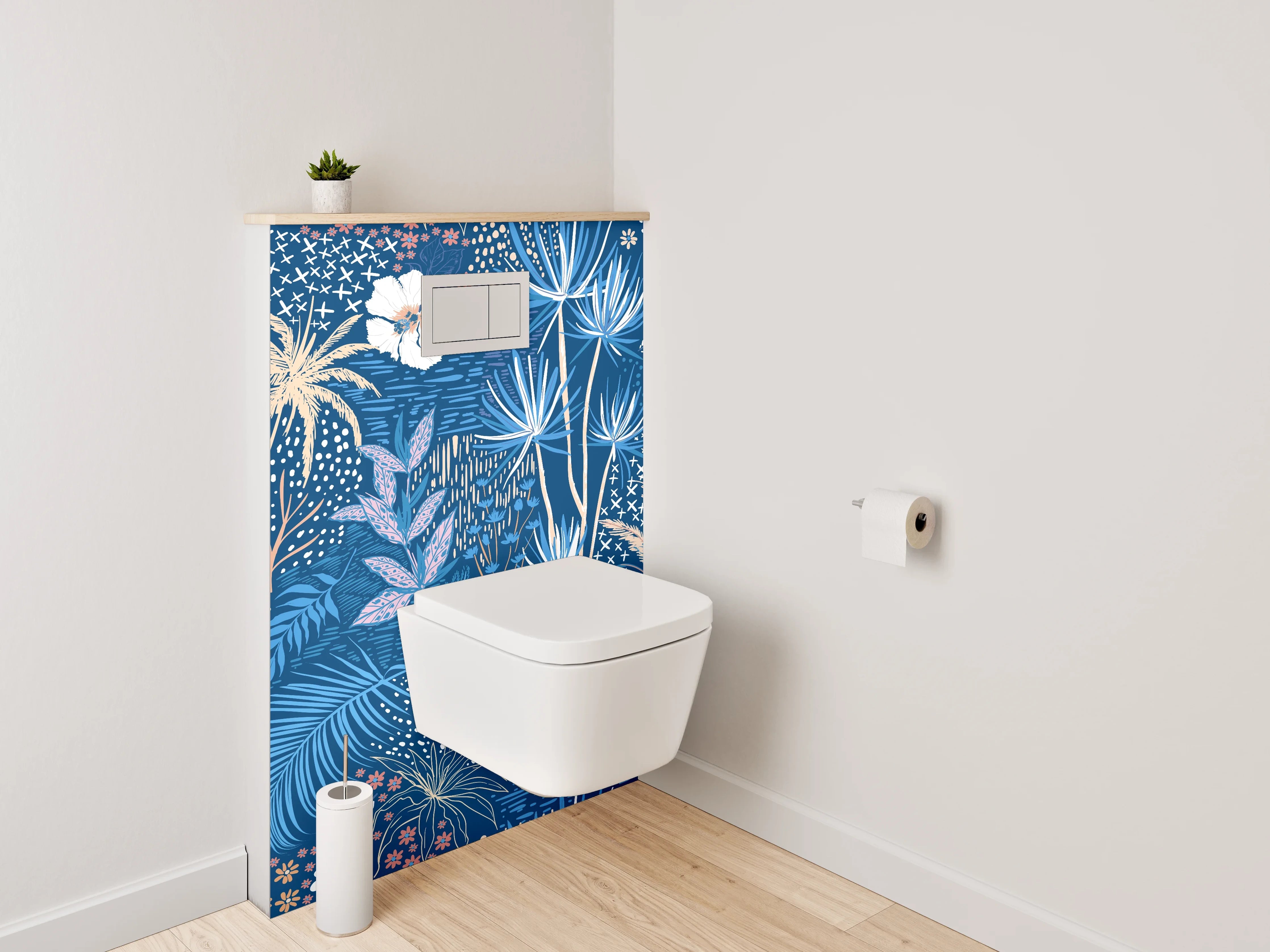 WC-Rückwand - Exotisches Botanical Muster auf Blau
