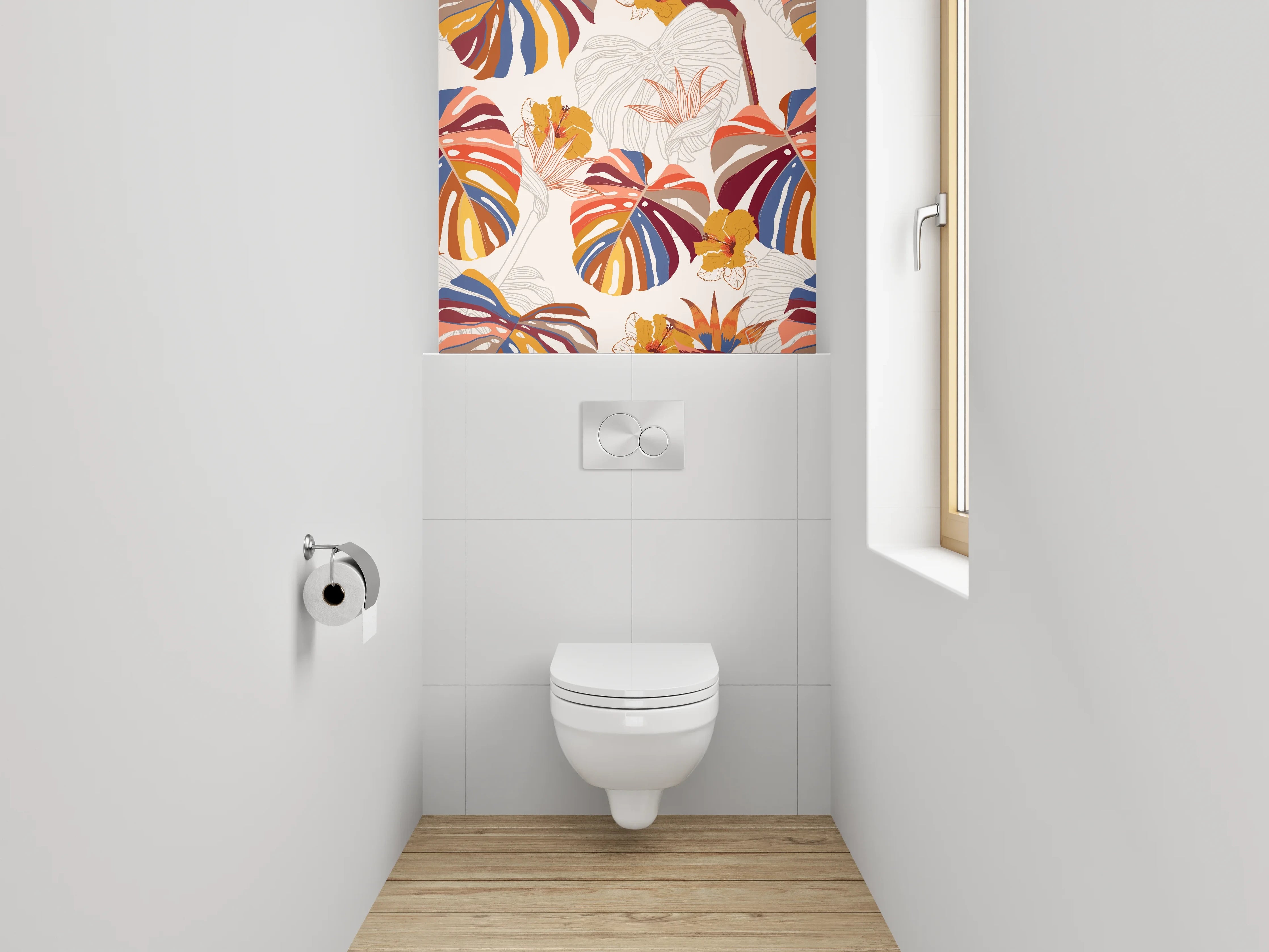 WC-Rückwand - Exotisches Dschungel-Blätter Muster Bunt