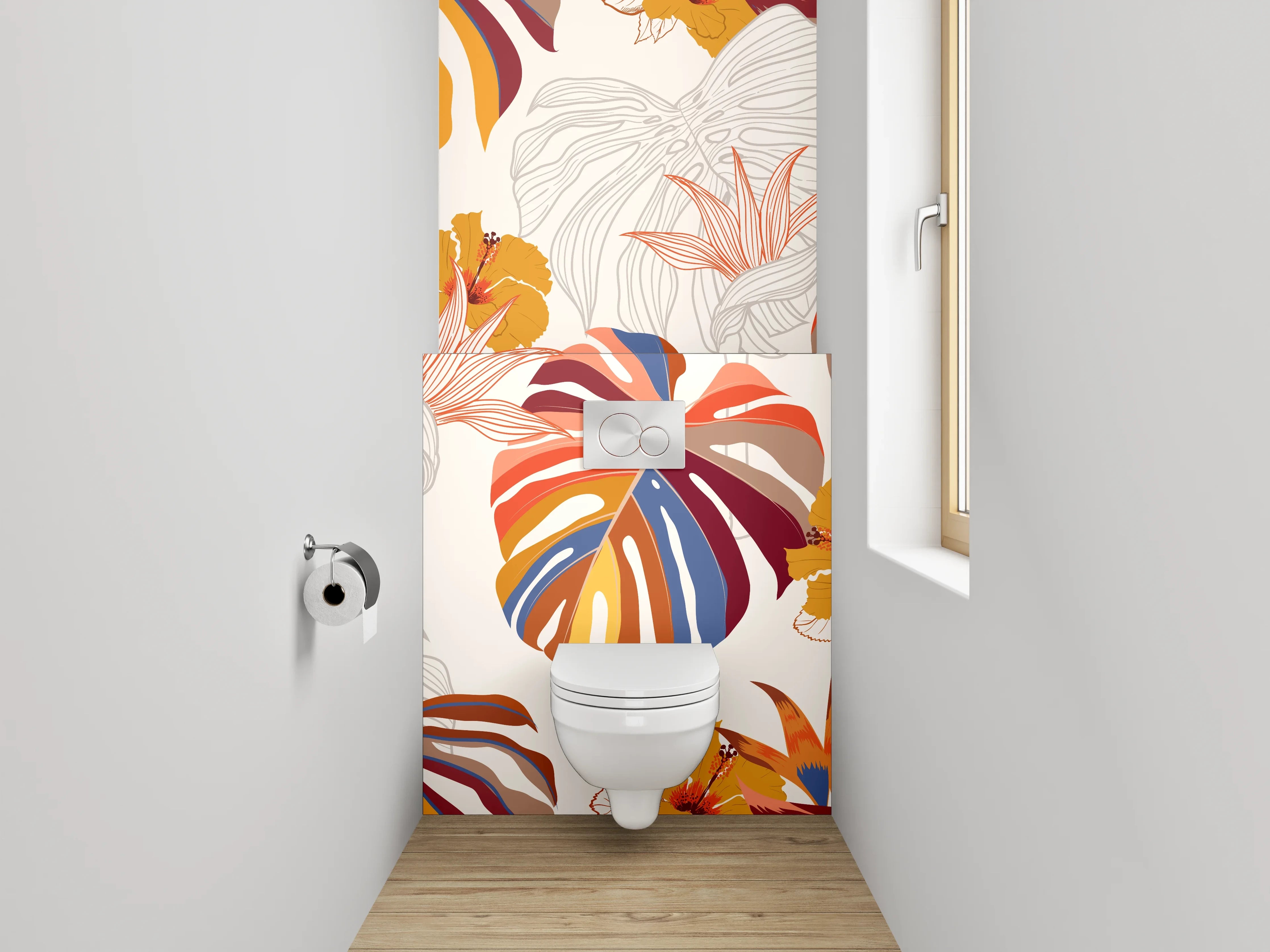 WC-Rückwand - Exotisches Dschungel-Blätter Muster Bunt