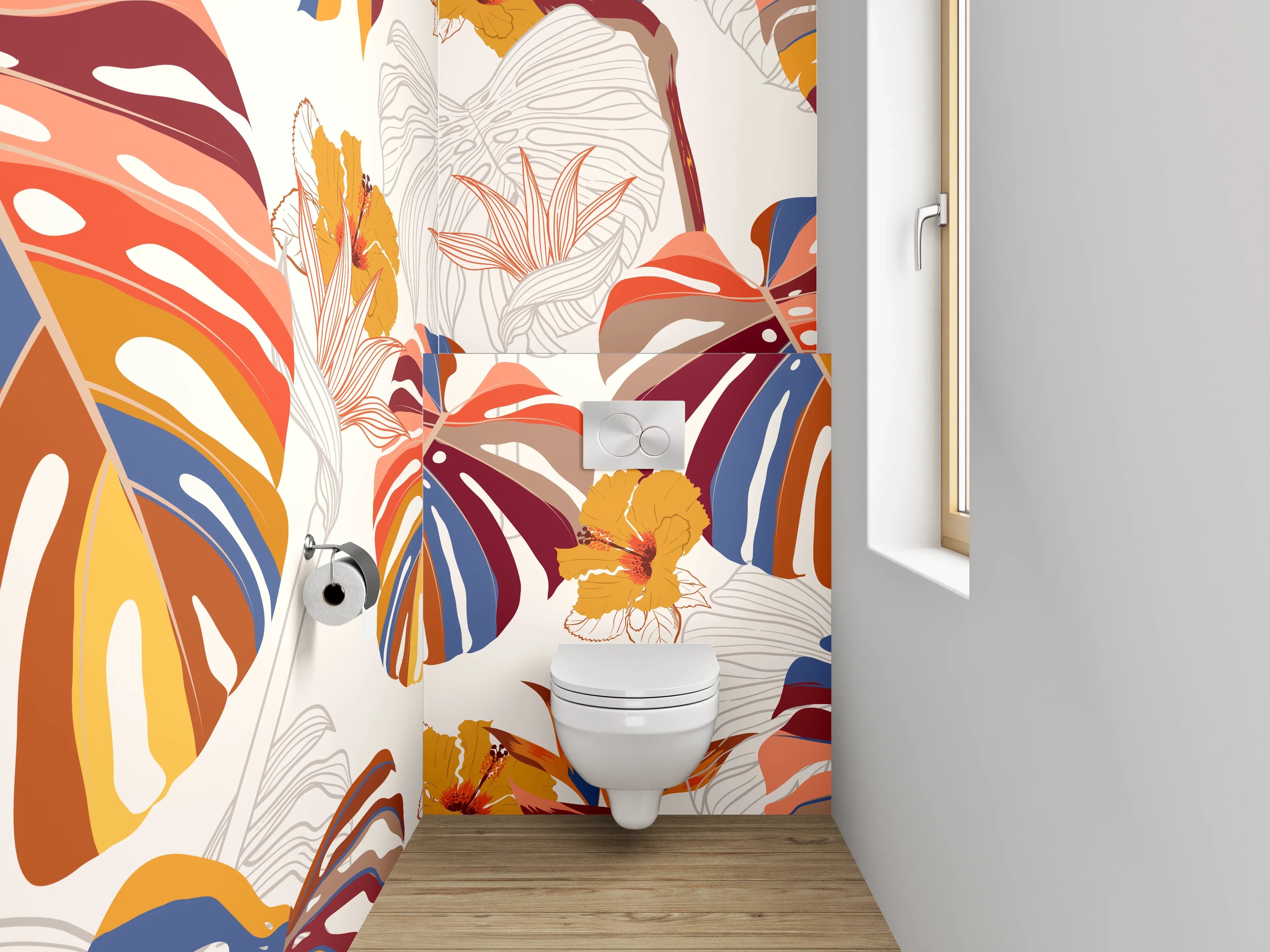 WC-Rückwand - Exotisches Dschungel-Blätter Muster Bunt