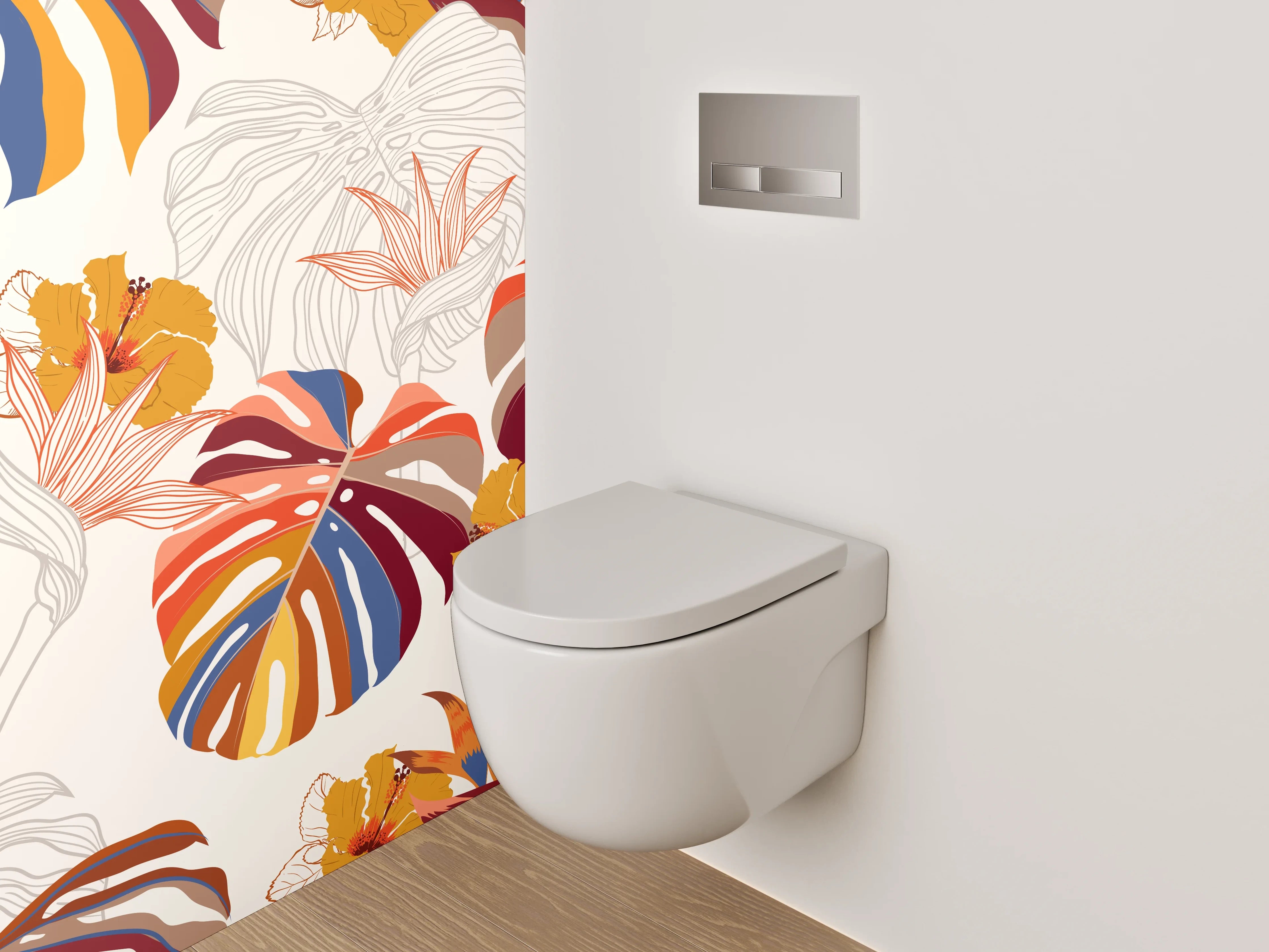 WC-Rückwand - Exotisches Dschungel-Blätter Muster Bunt