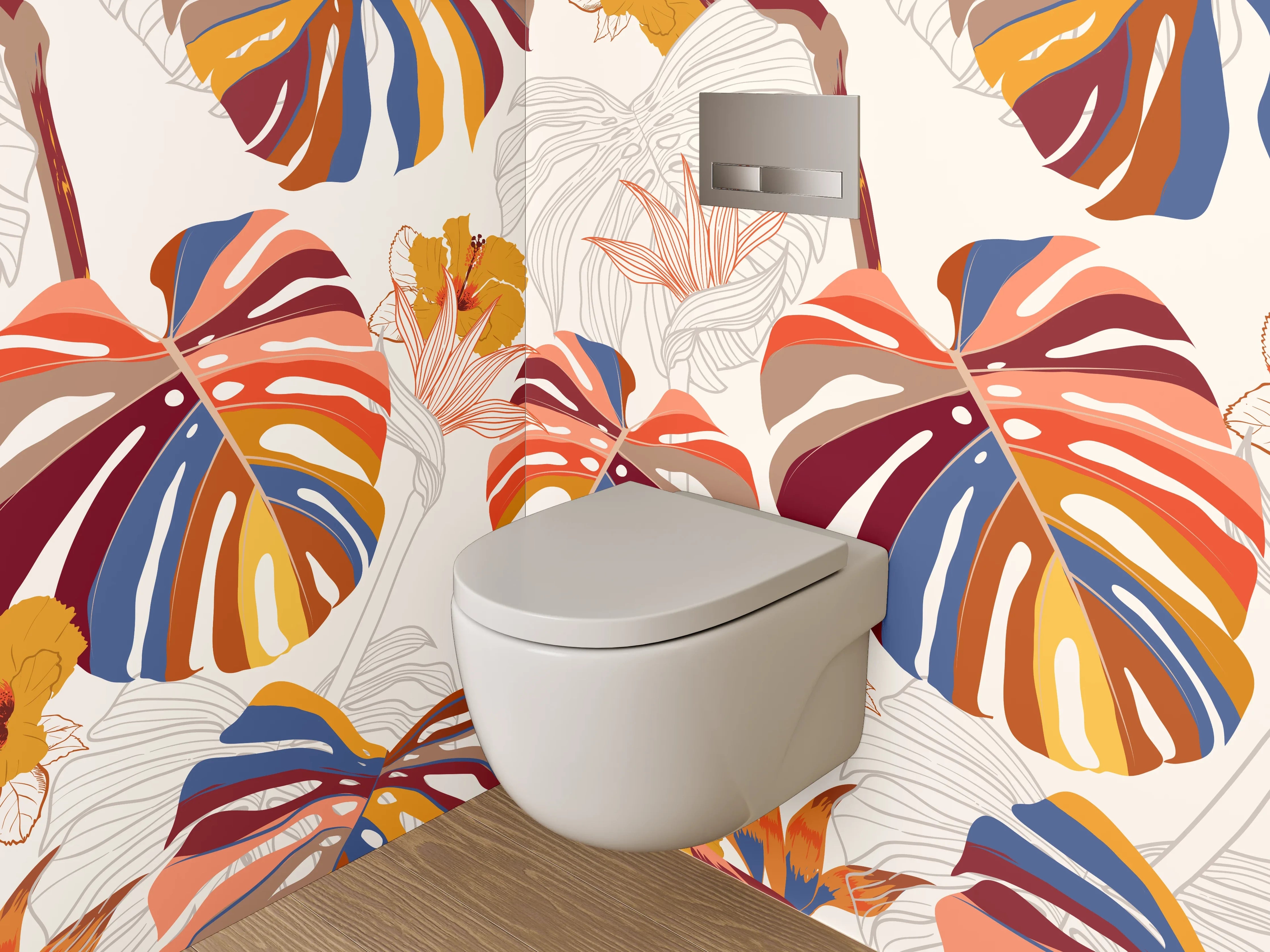 WC-Rückwand - Exotisches Dschungel-Blätter Muster Bunt