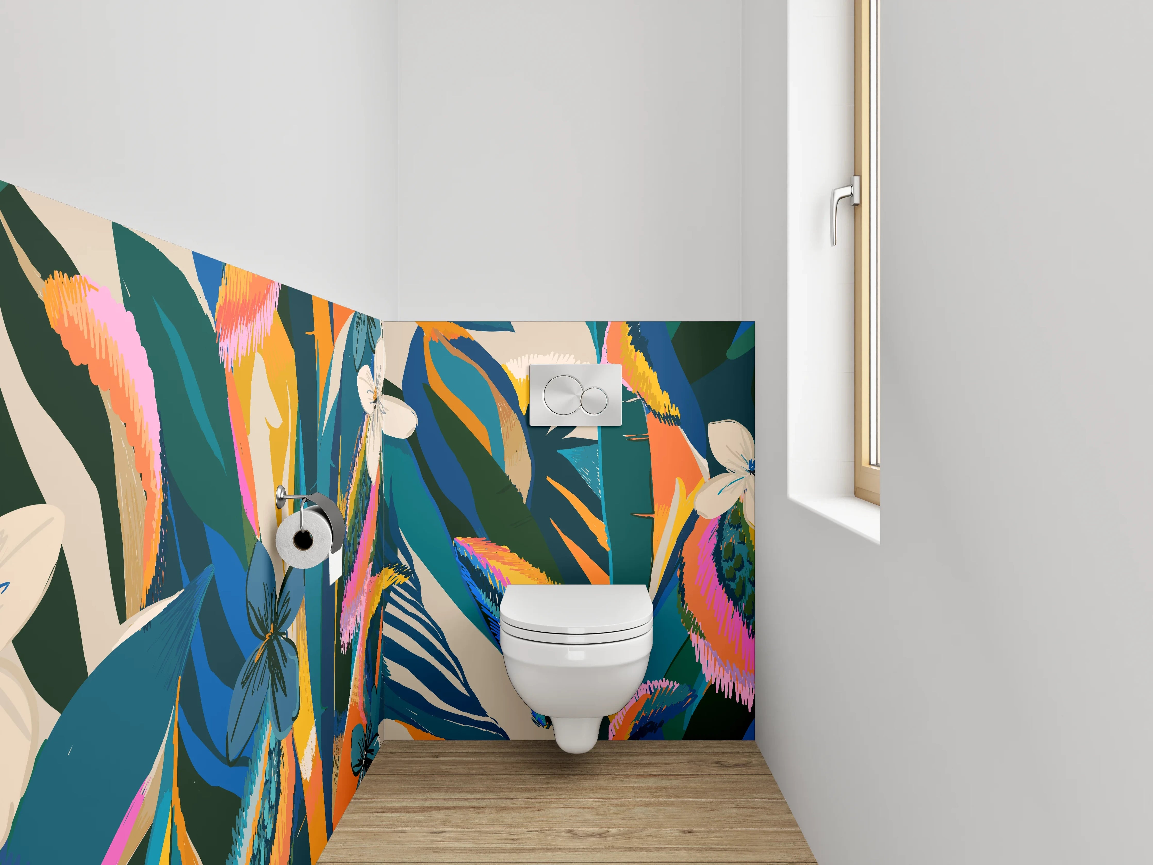 WC-Rückwand - Exotisches Dschungel-Blattmuster bunt