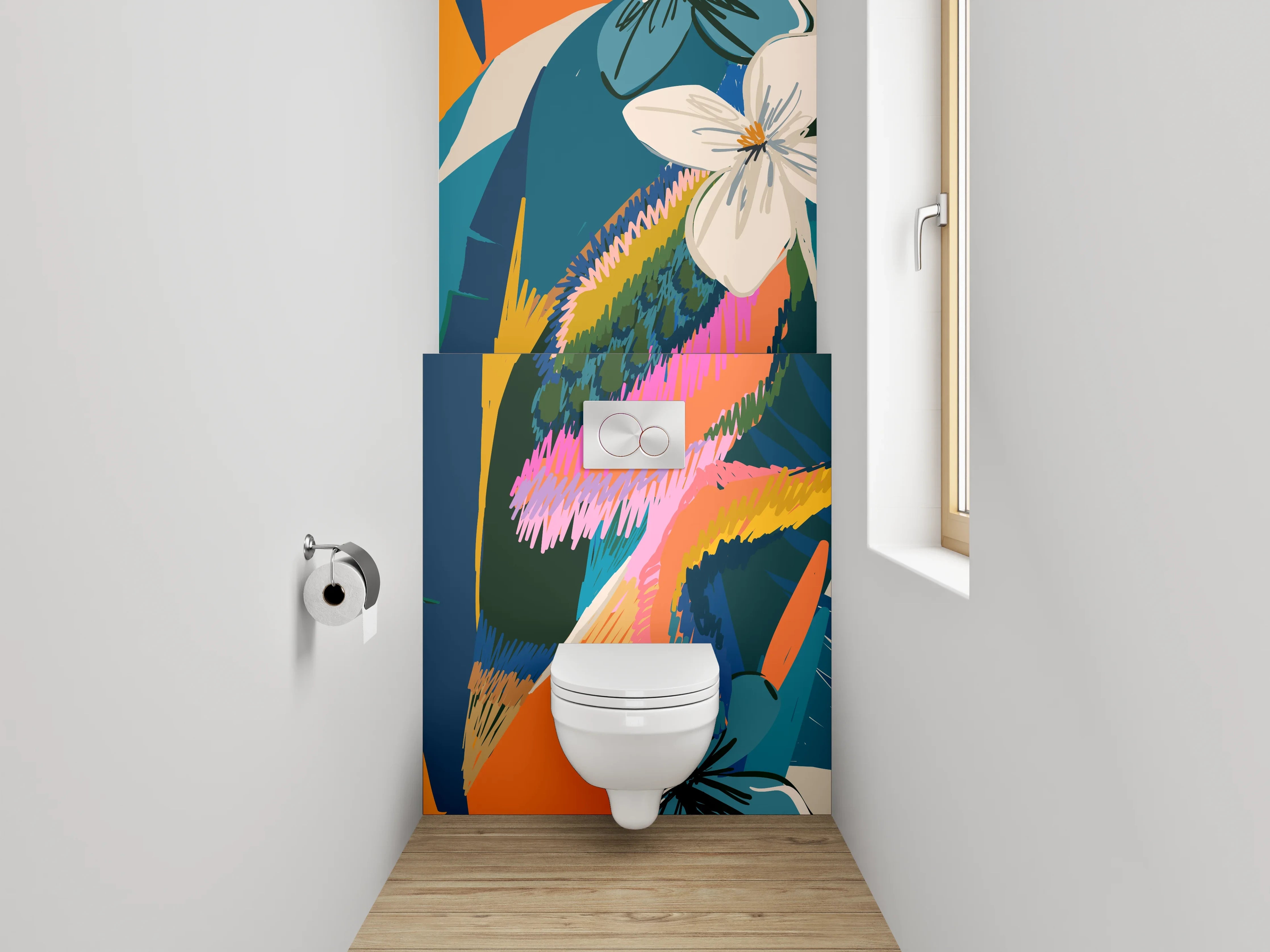 WC-Rückwand - Exotisches Dschungel-Blattmuster bunt