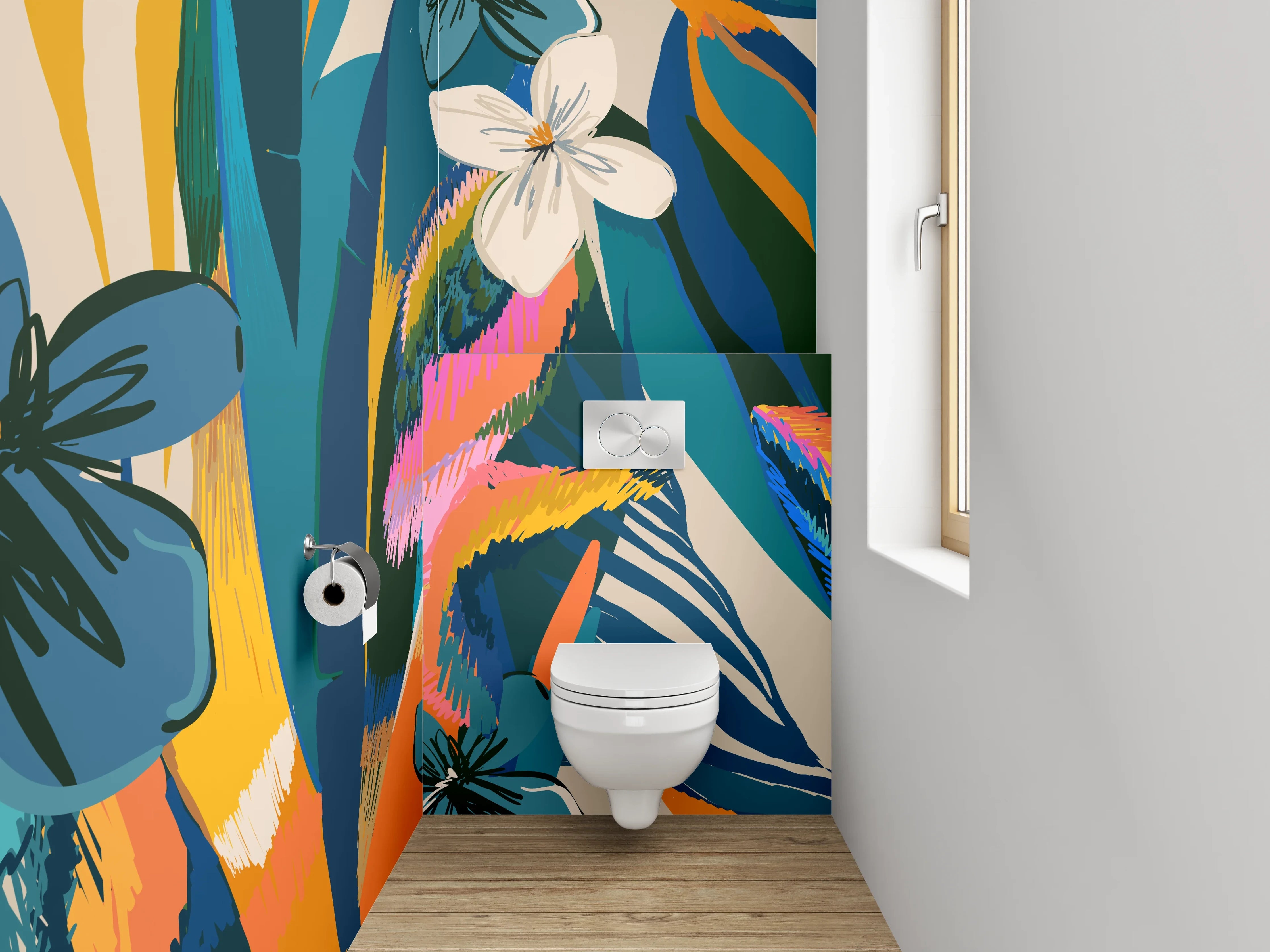 WC-Rückwand - Exotisches Dschungel-Blattmuster bunt