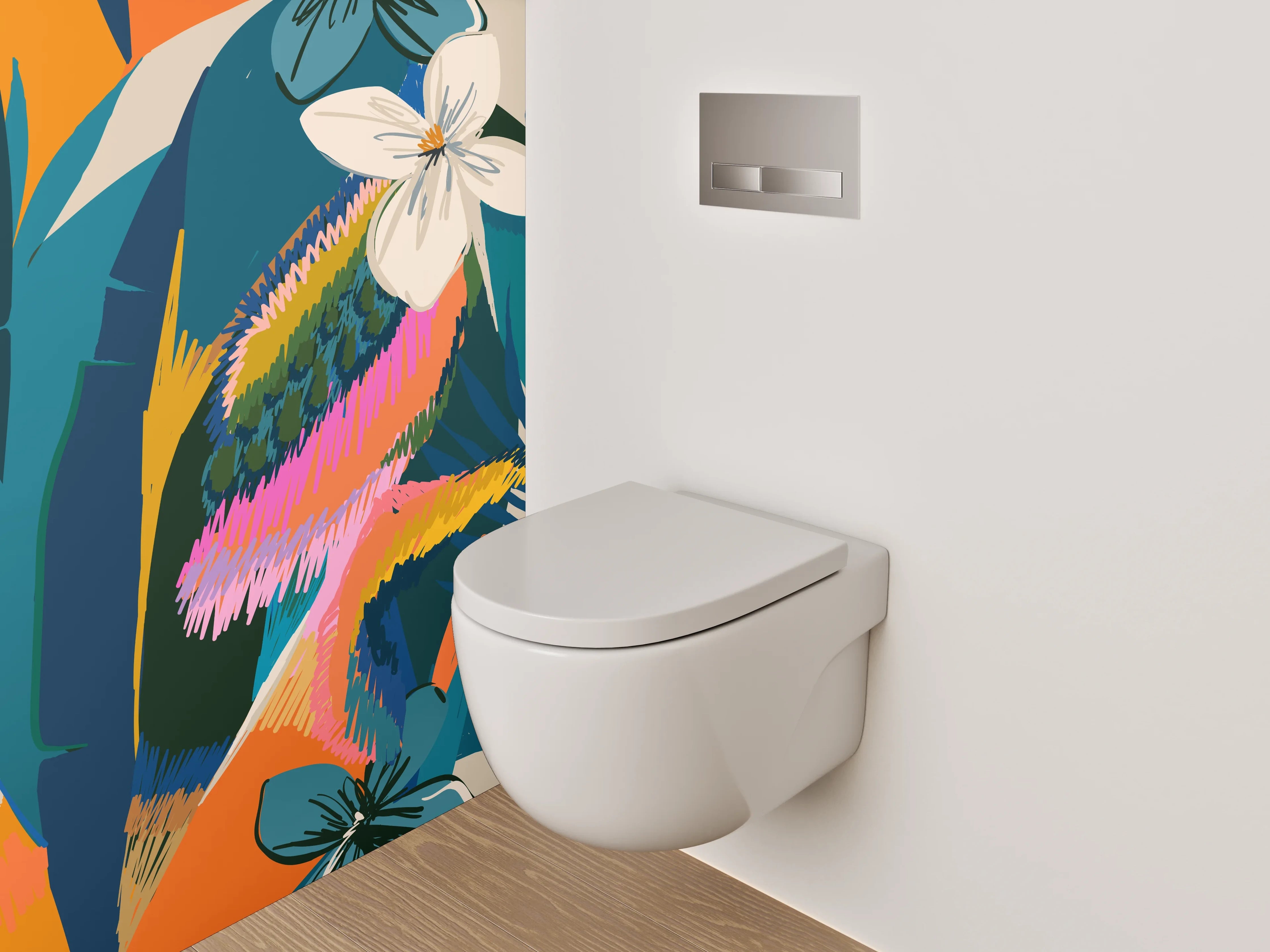 WC-Rückwand - Exotisches Dschungel-Blattmuster bunt