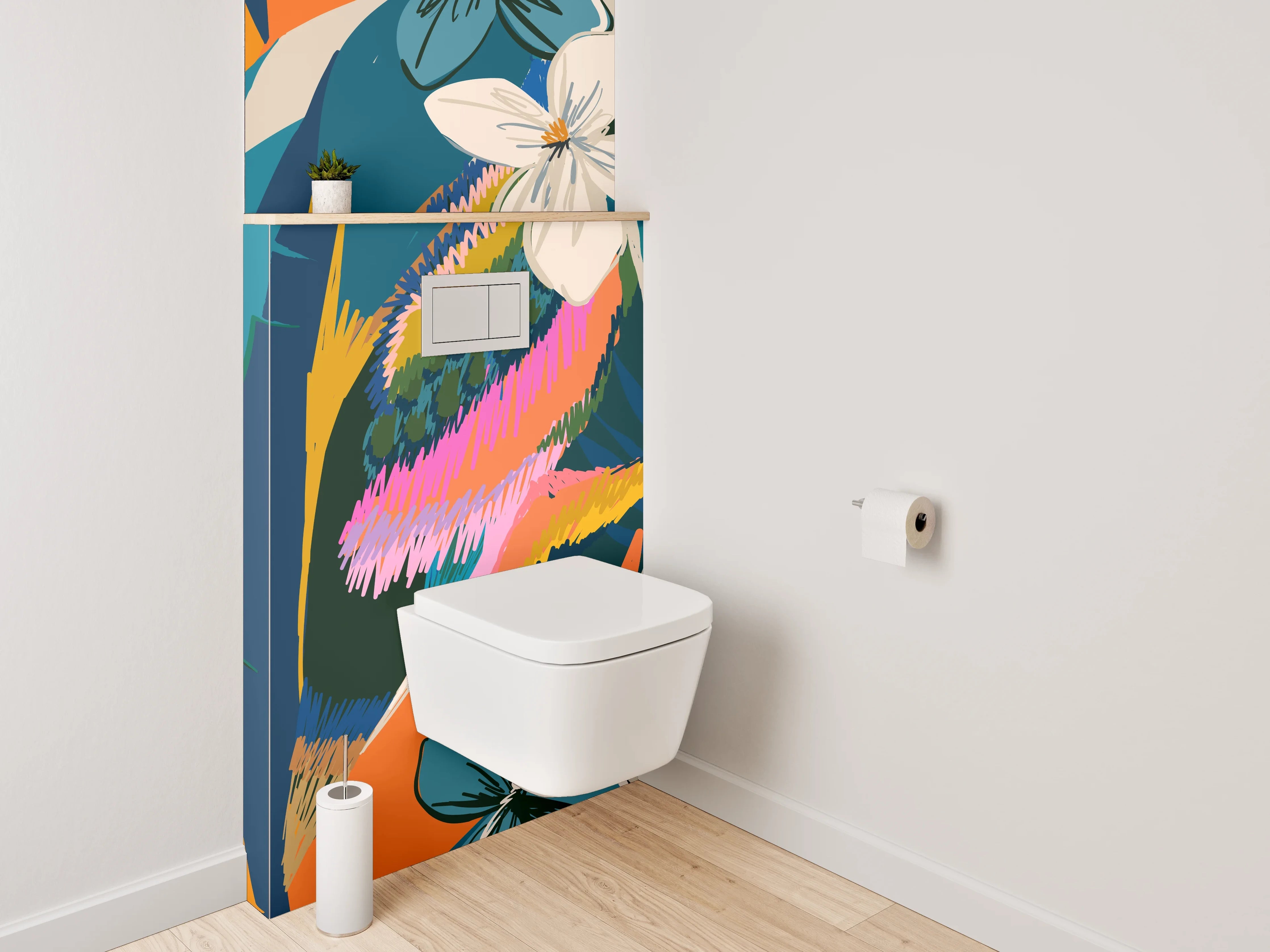 WC-Rückwand - Exotisches Dschungel-Blattmuster bunt