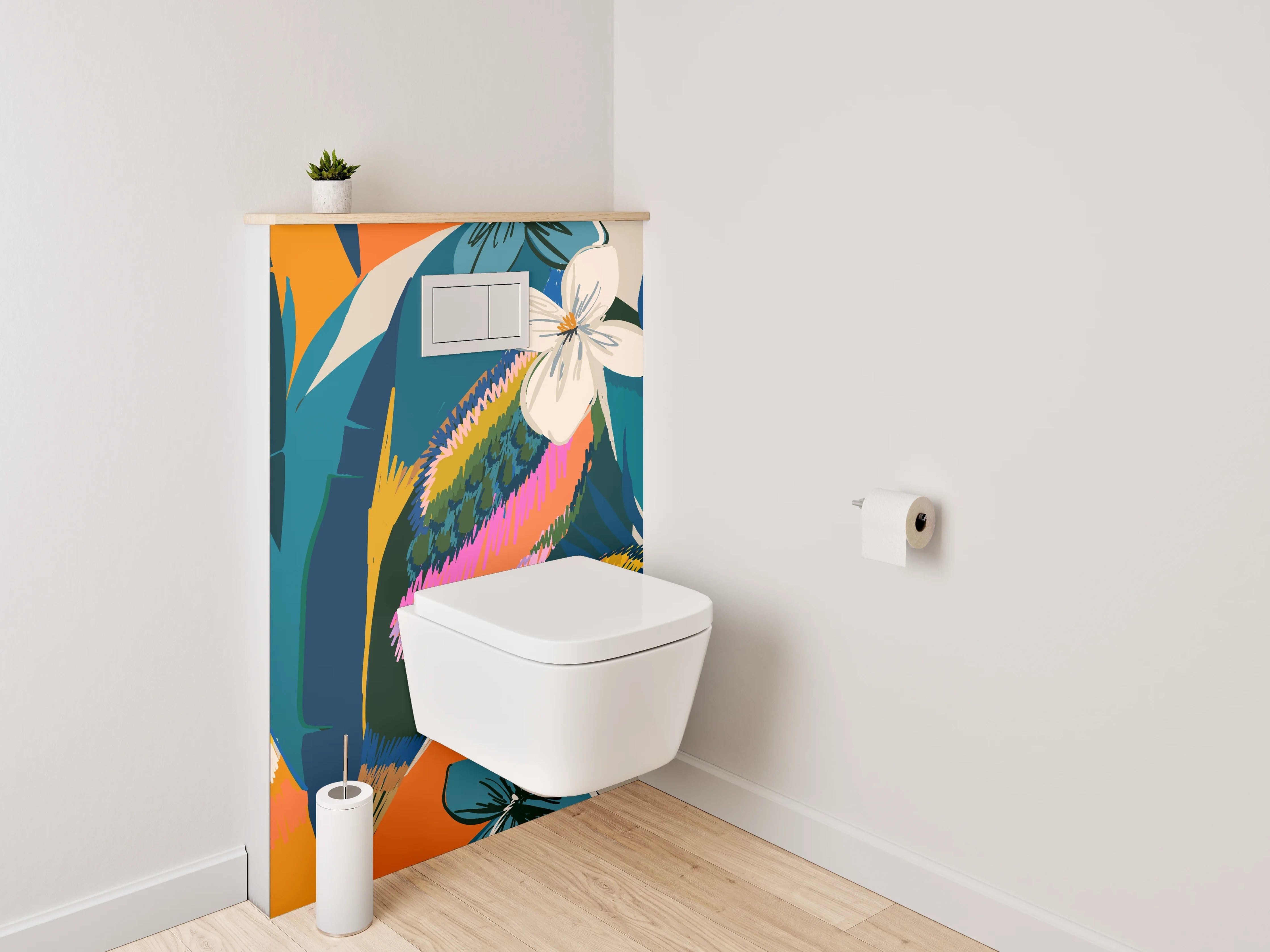 WC-Rückwand - Exotisches Dschungel-Blattmuster bunt