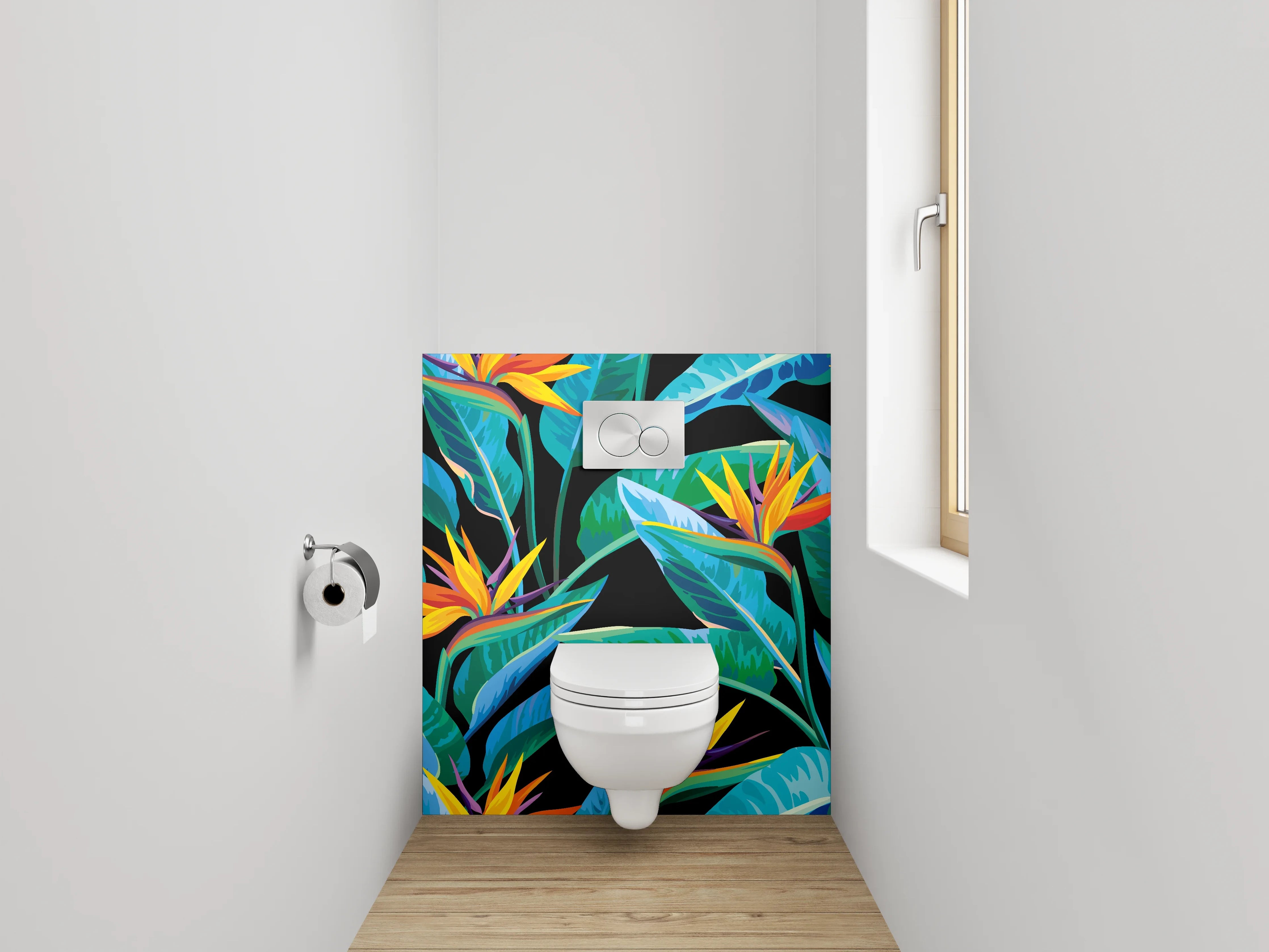 WC-Rückwand - Exotisches Dschungel-Blumen-Motiv
