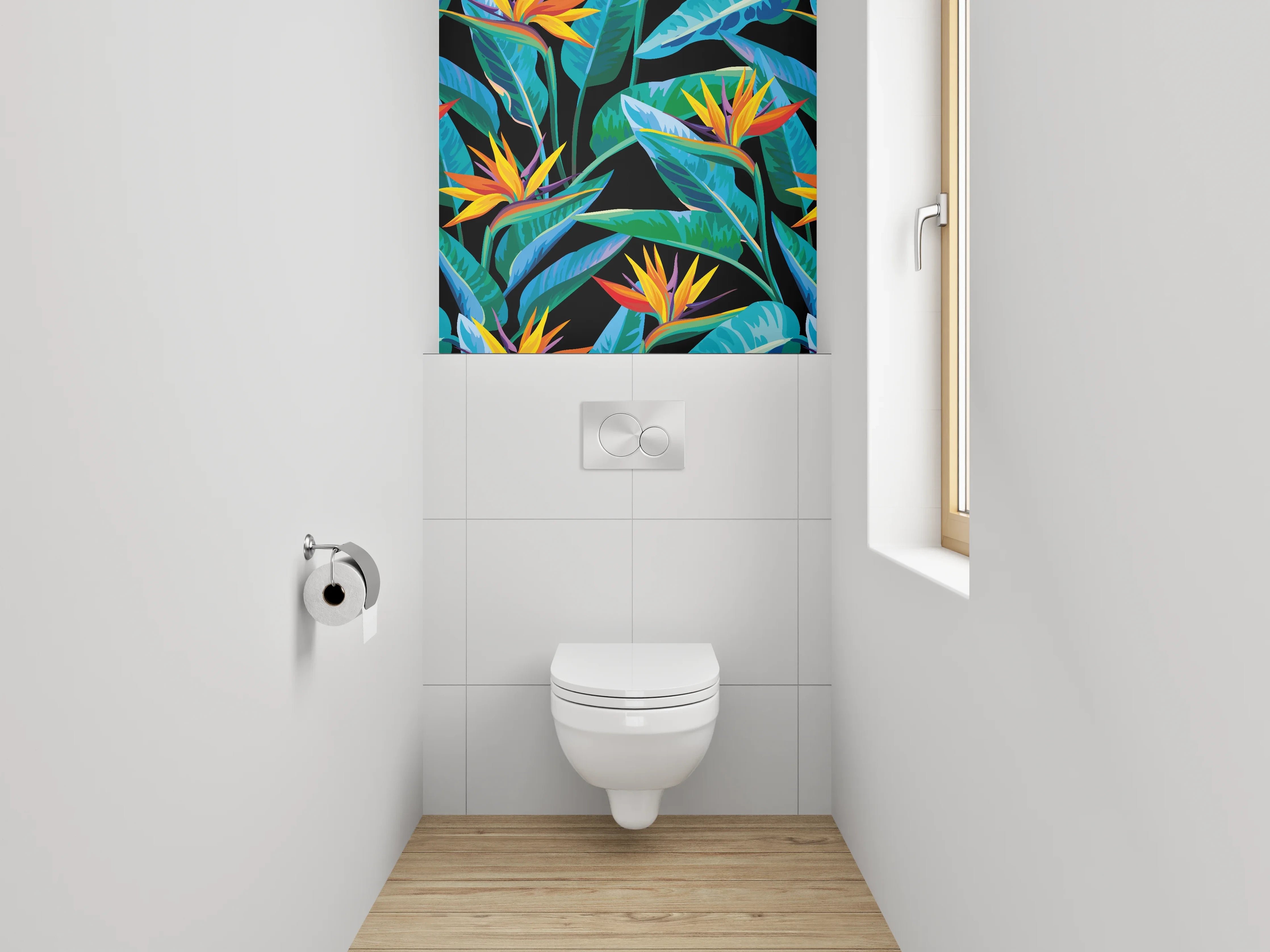 WC-Rückwand - Exotisches Dschungel-Blumen-Motiv