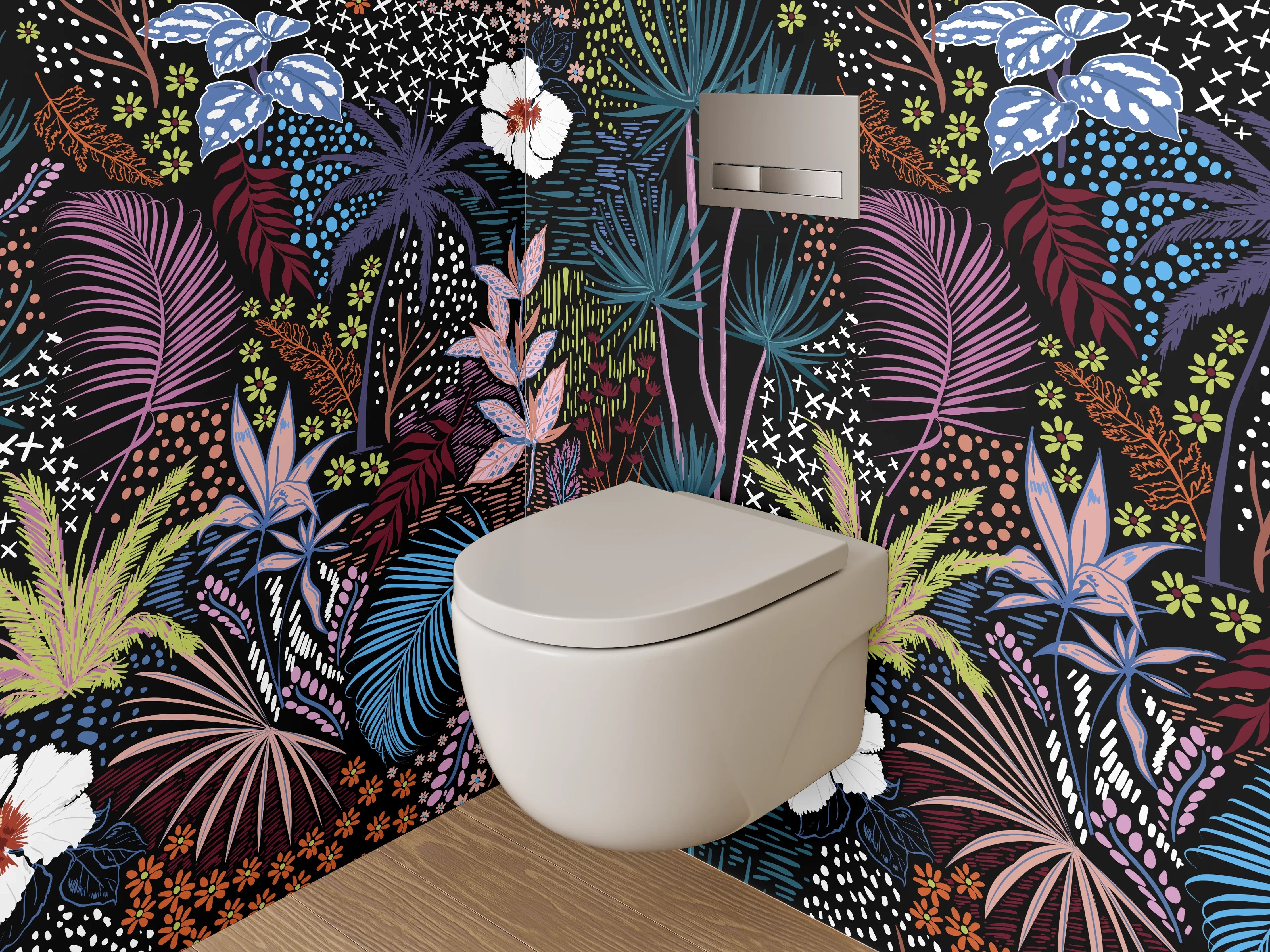 WC-Rückwand - Exotisches Dschungel-Muster mit Hibiskus