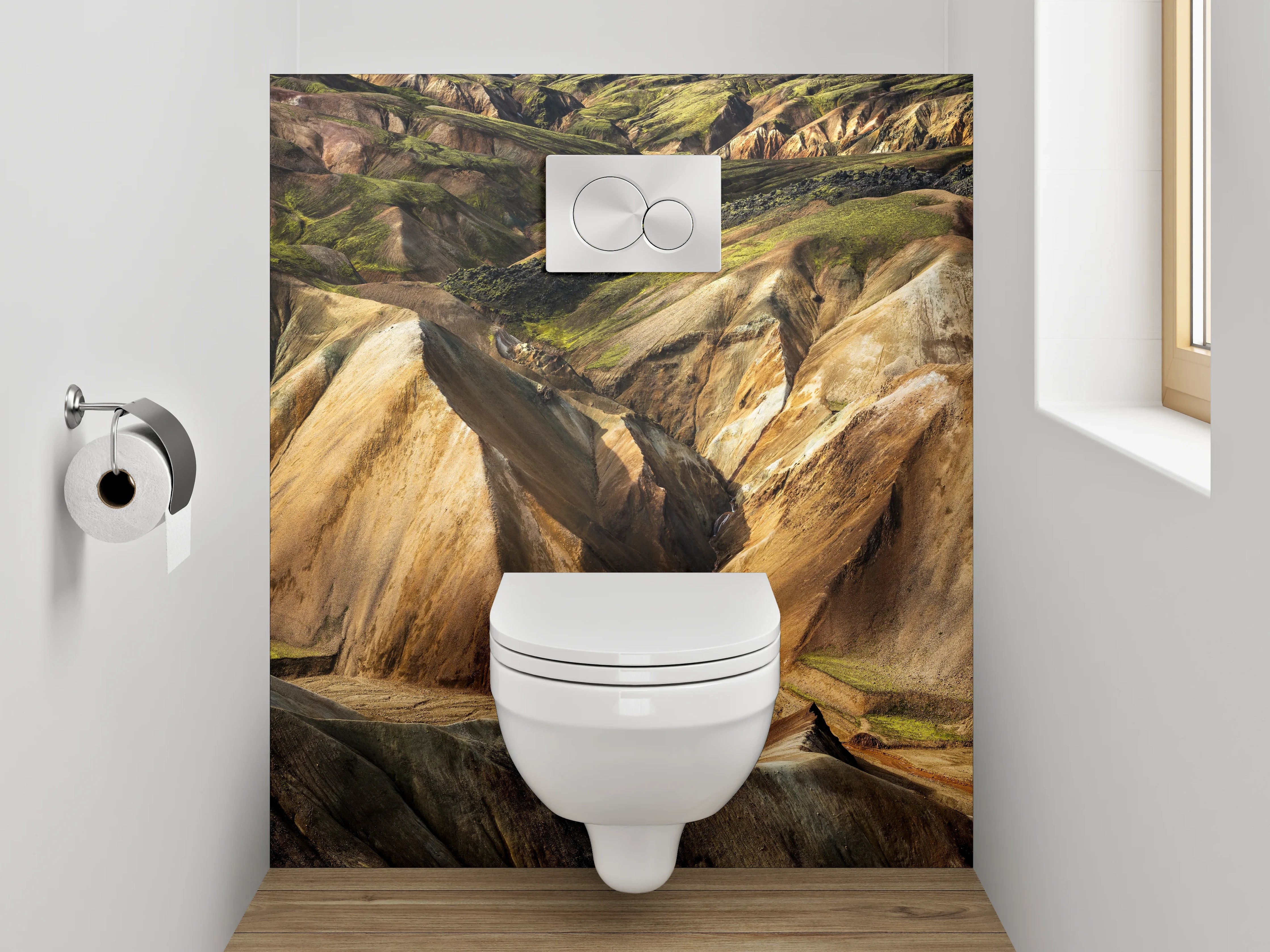 WC-Rückwand - Farbenfrohe Berge Island Landschaft