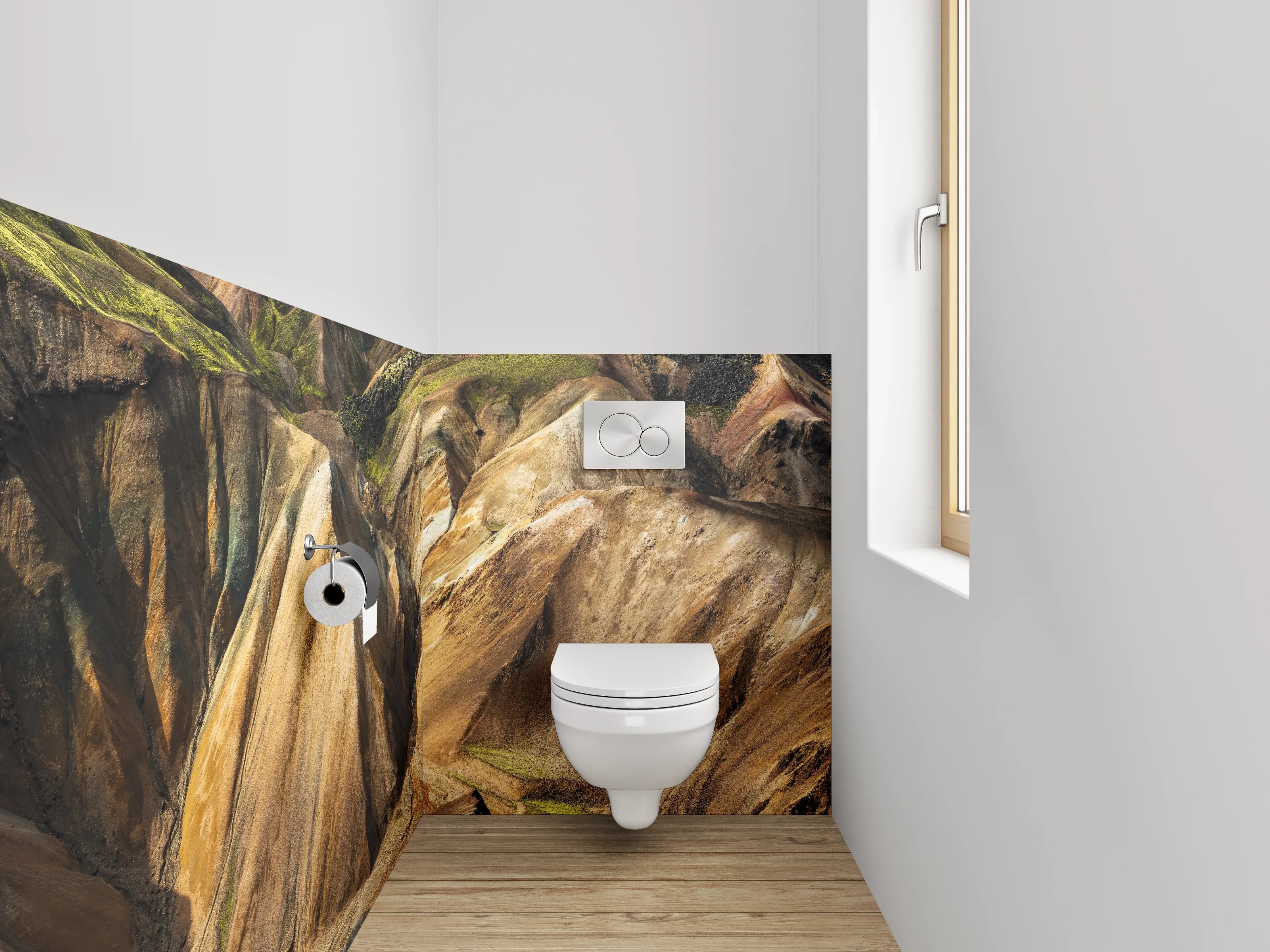 WC-Rückwand - Farbenfrohe Berge Island Landschaft