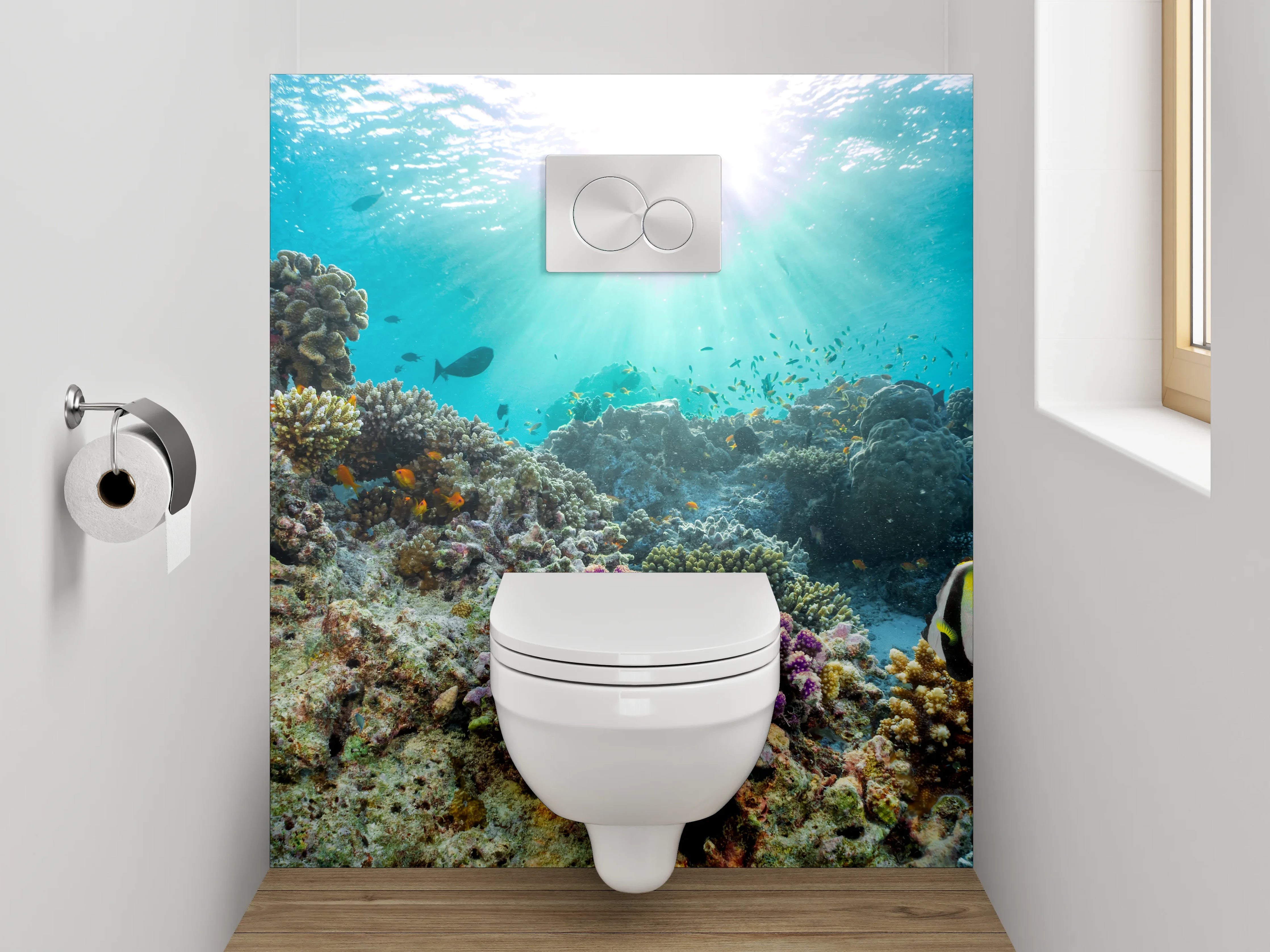 WC-Rückwand - Farbenfrohes Korallenriff mit exotischen Fischen