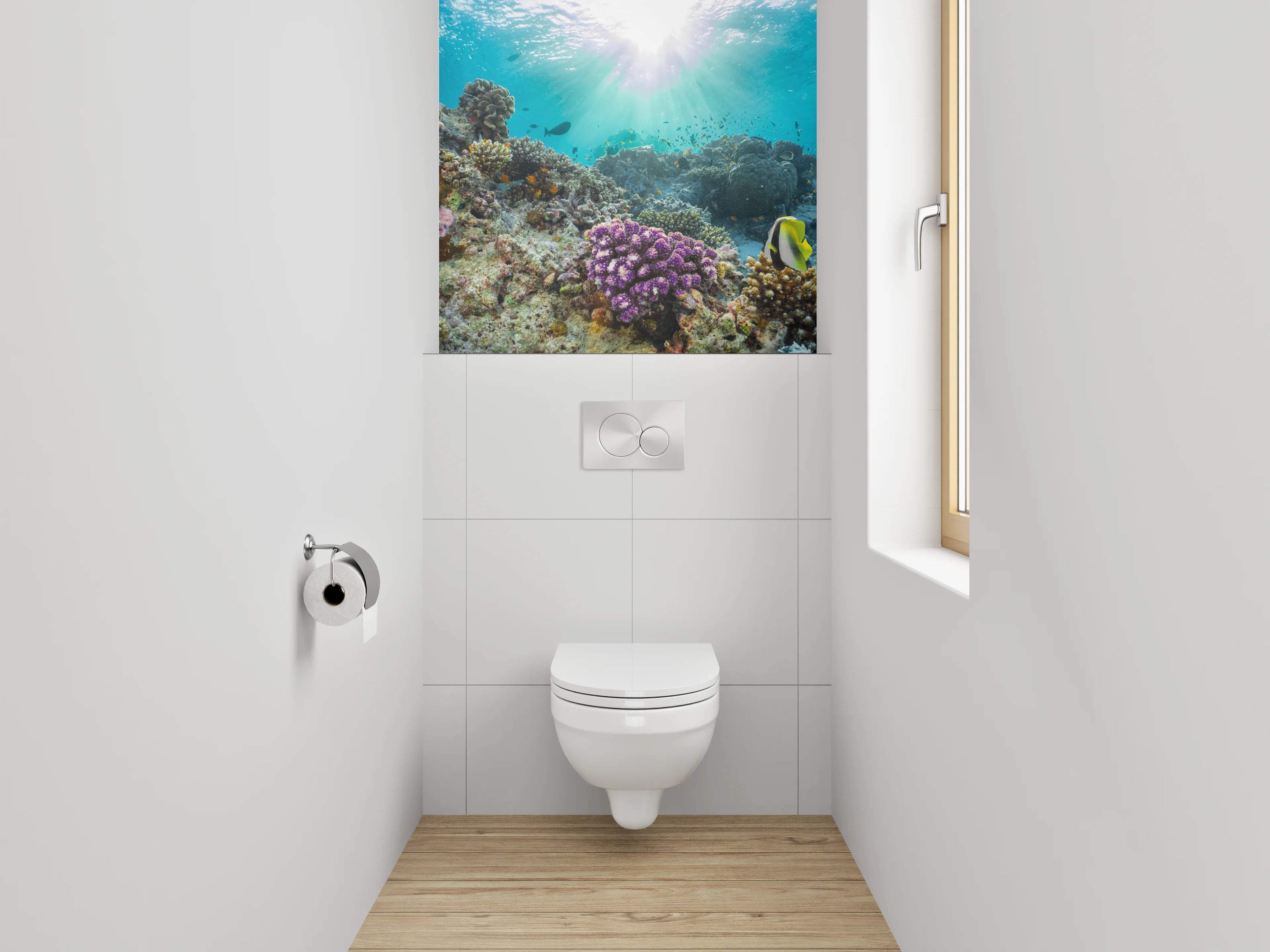 WC-Rückwand - Farbenfrohes Korallenriff mit exotischen Fischen