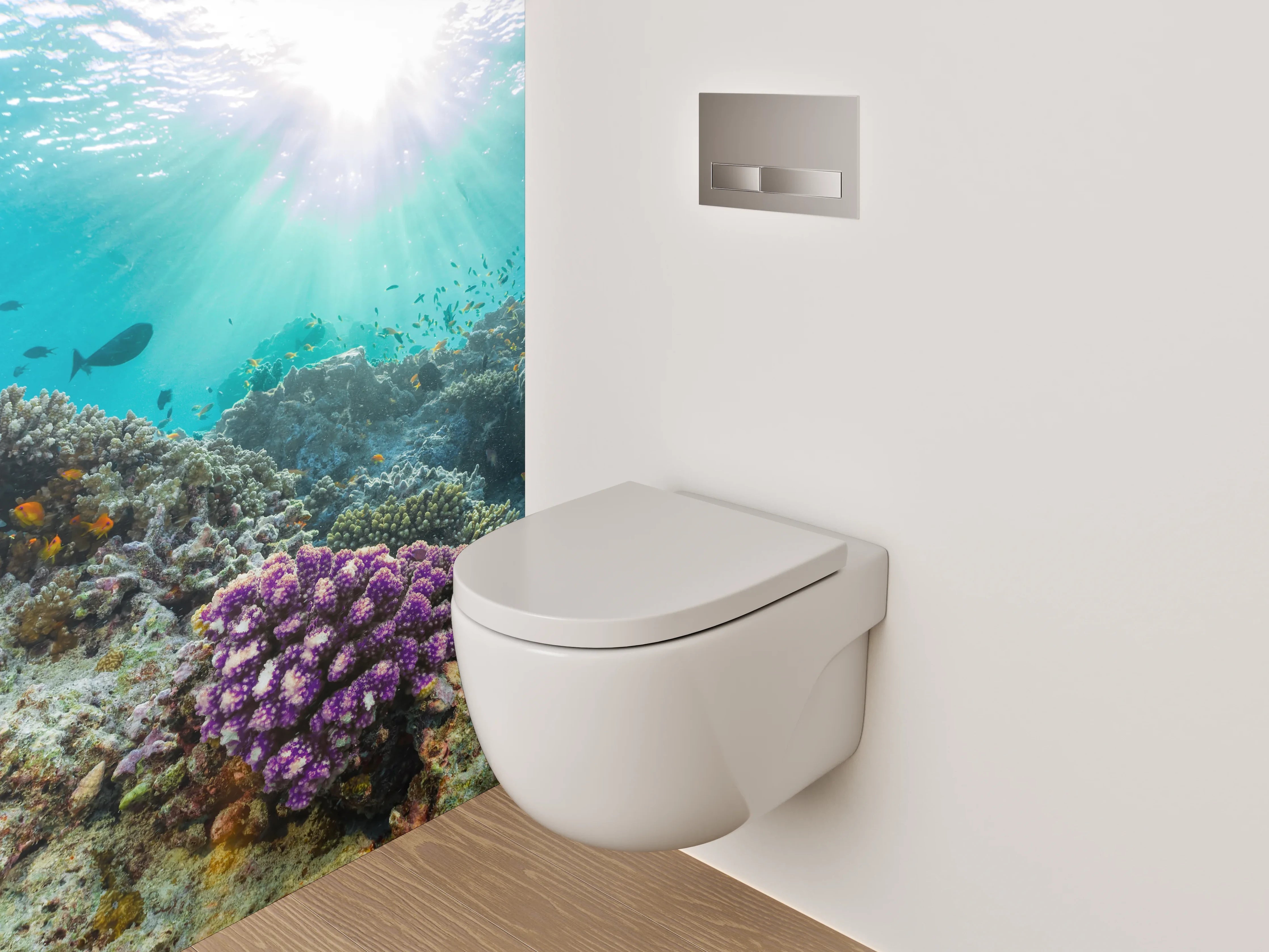 WC-Rückwand - Farbenfrohes Korallenriff mit exotischen Fischen
