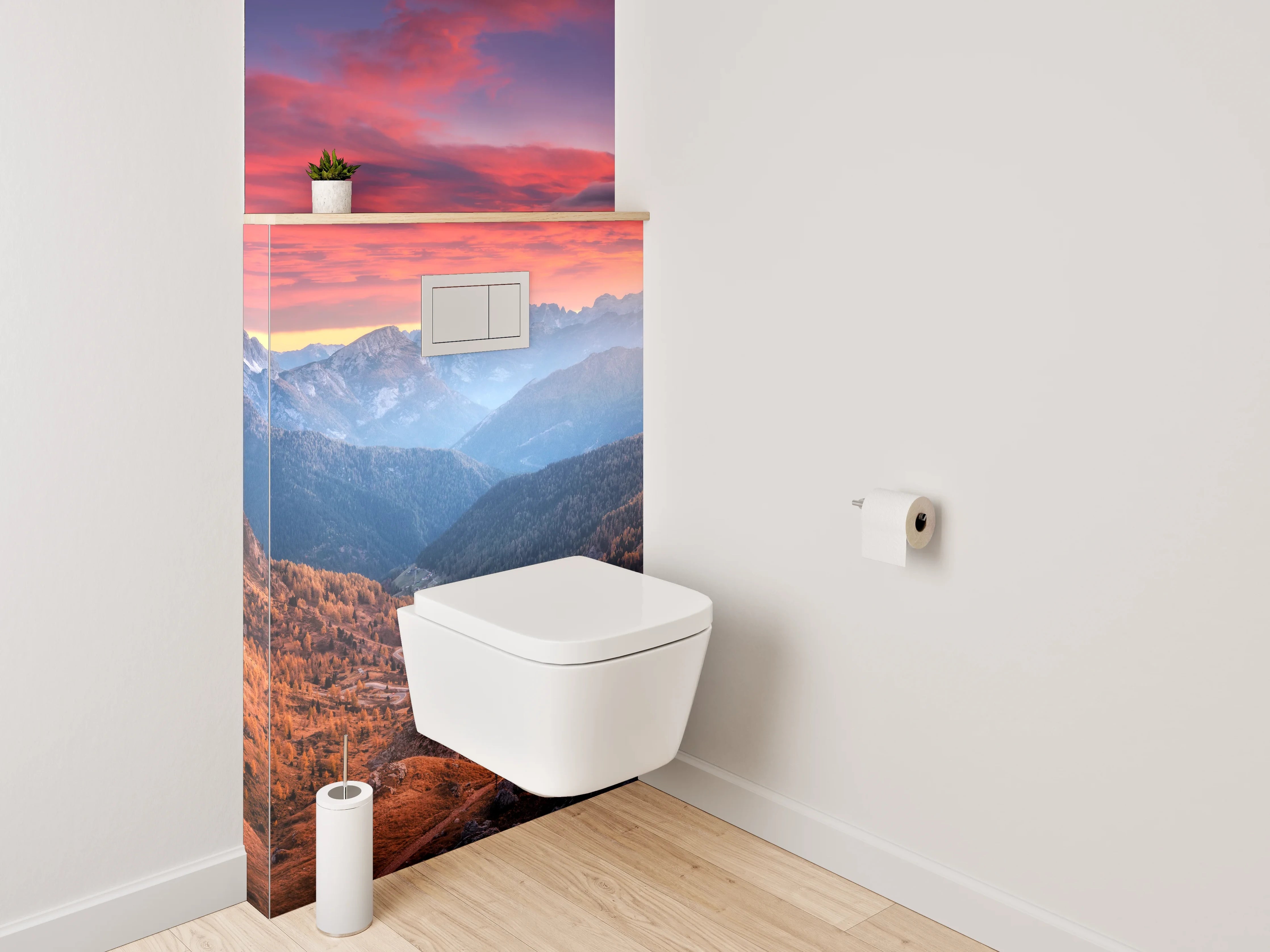 WC-Rückwand - Farbenprächtiger Sonnenuntergang in den Bergen