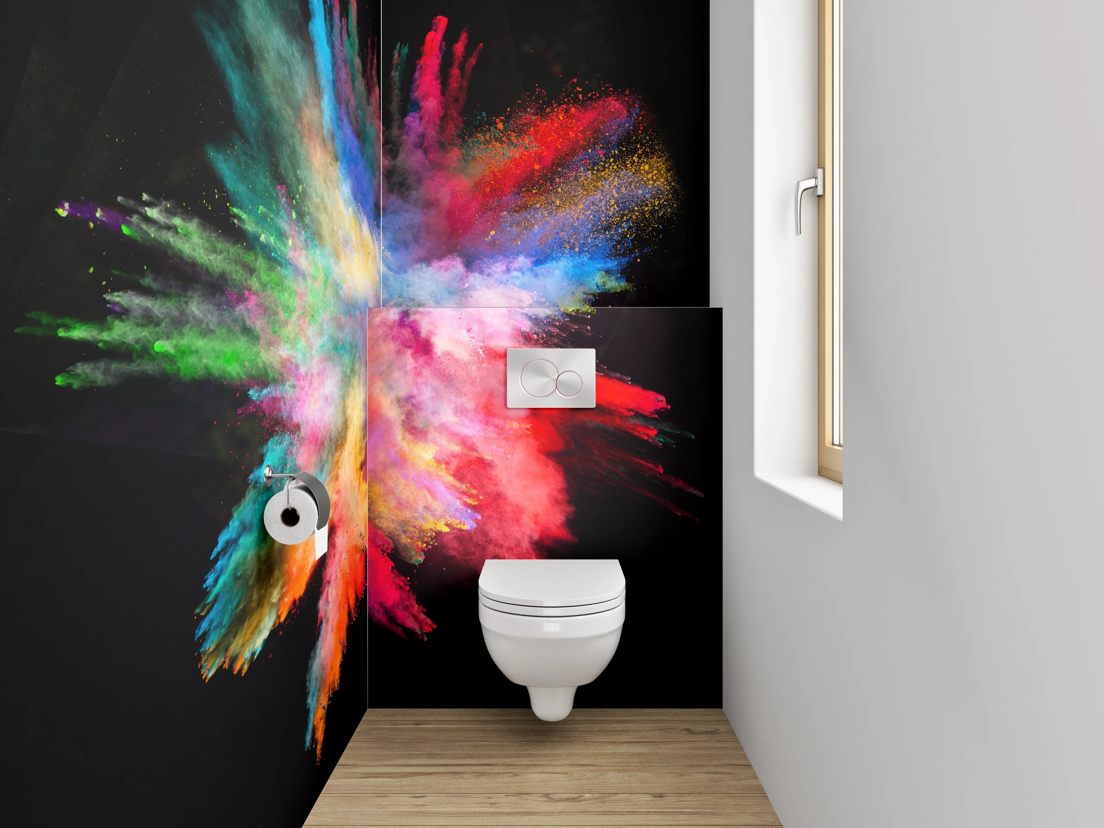 WC-Rückwand - Farbexplosion als abstraktes Kunstwerk