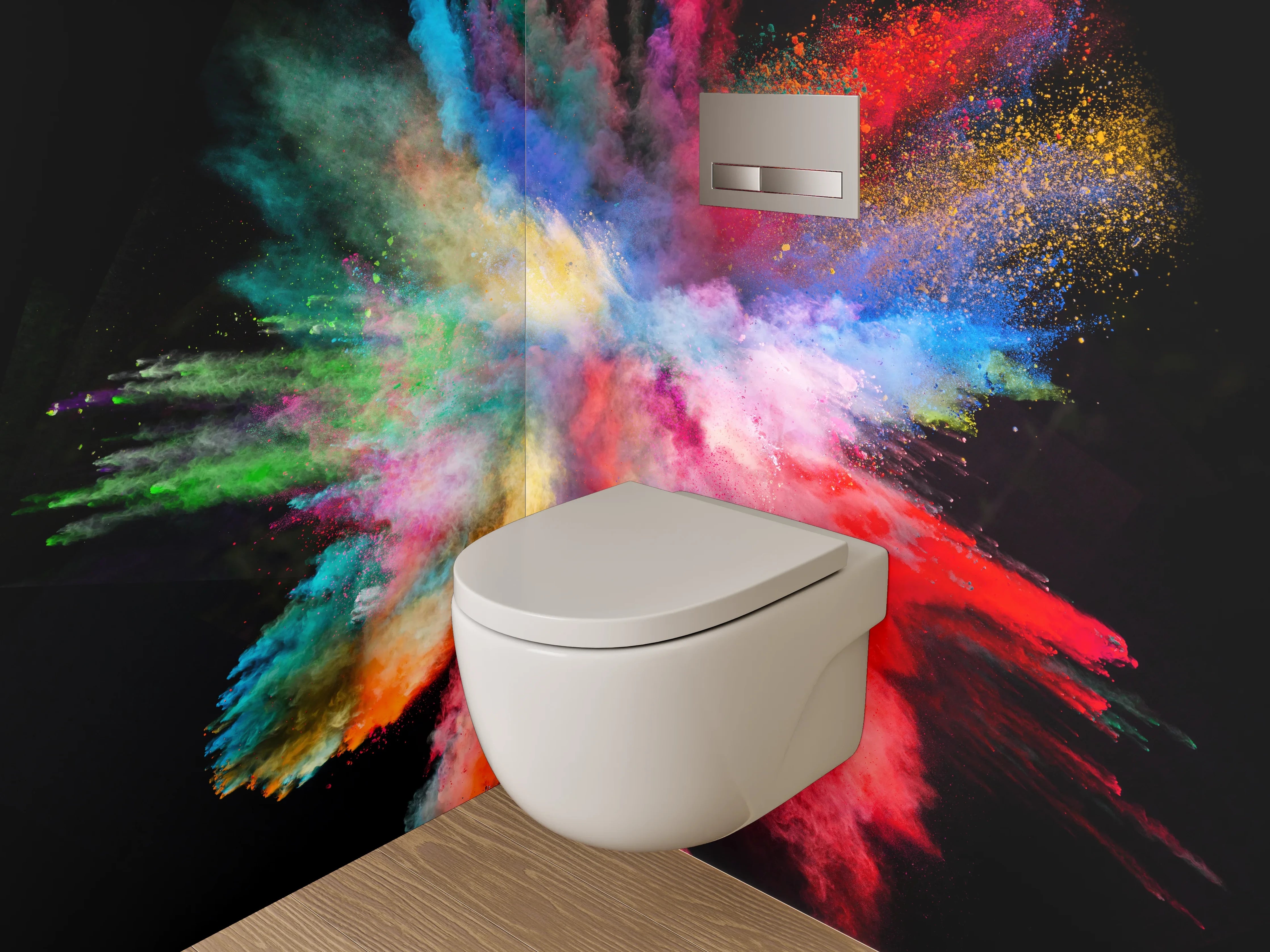 WC-Rückwand - Farbexplosion als abstraktes Kunstwerk