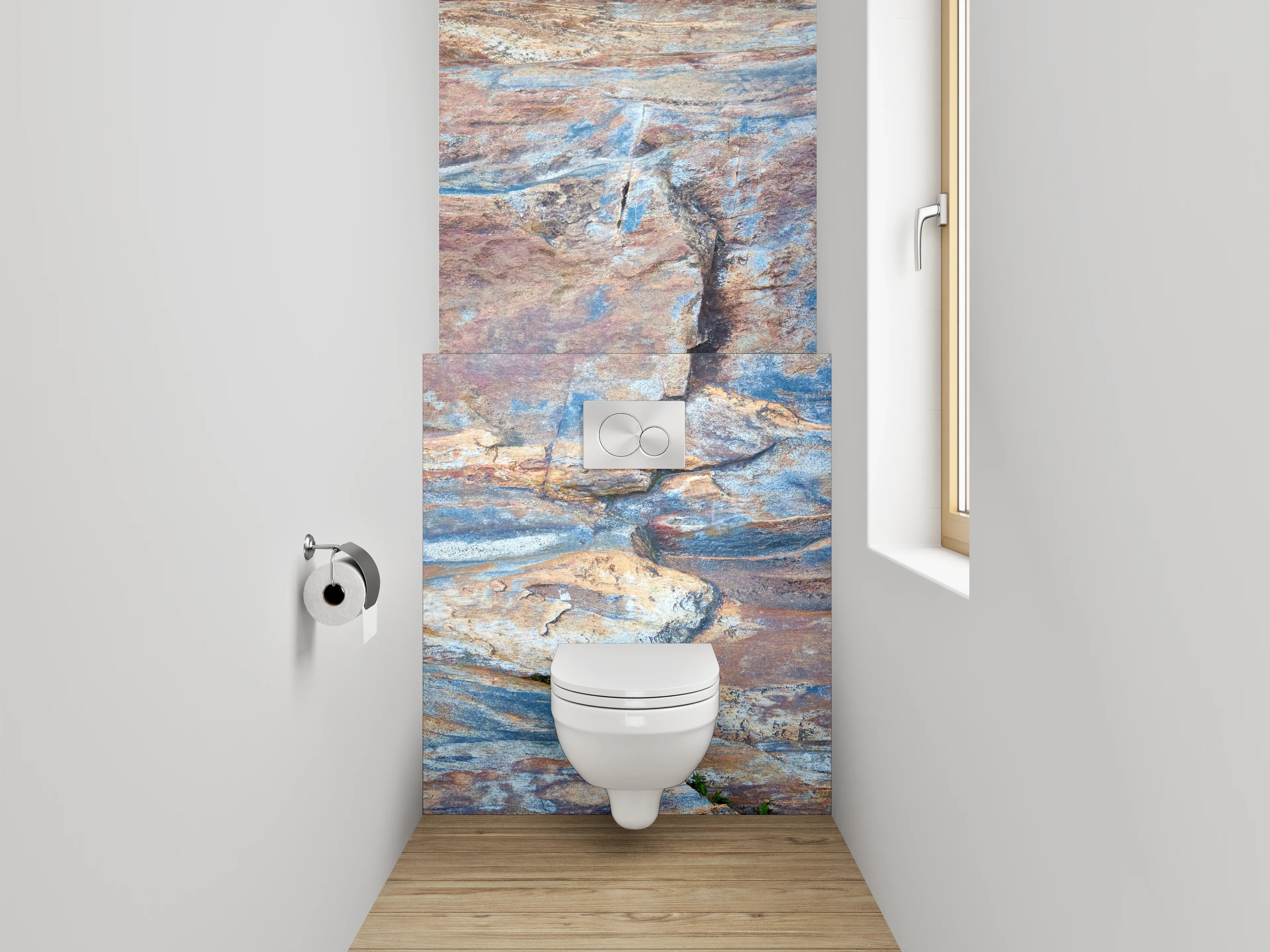 WC-Rückwand - Farbig geschichtete Felsstruktur Wandmotiv