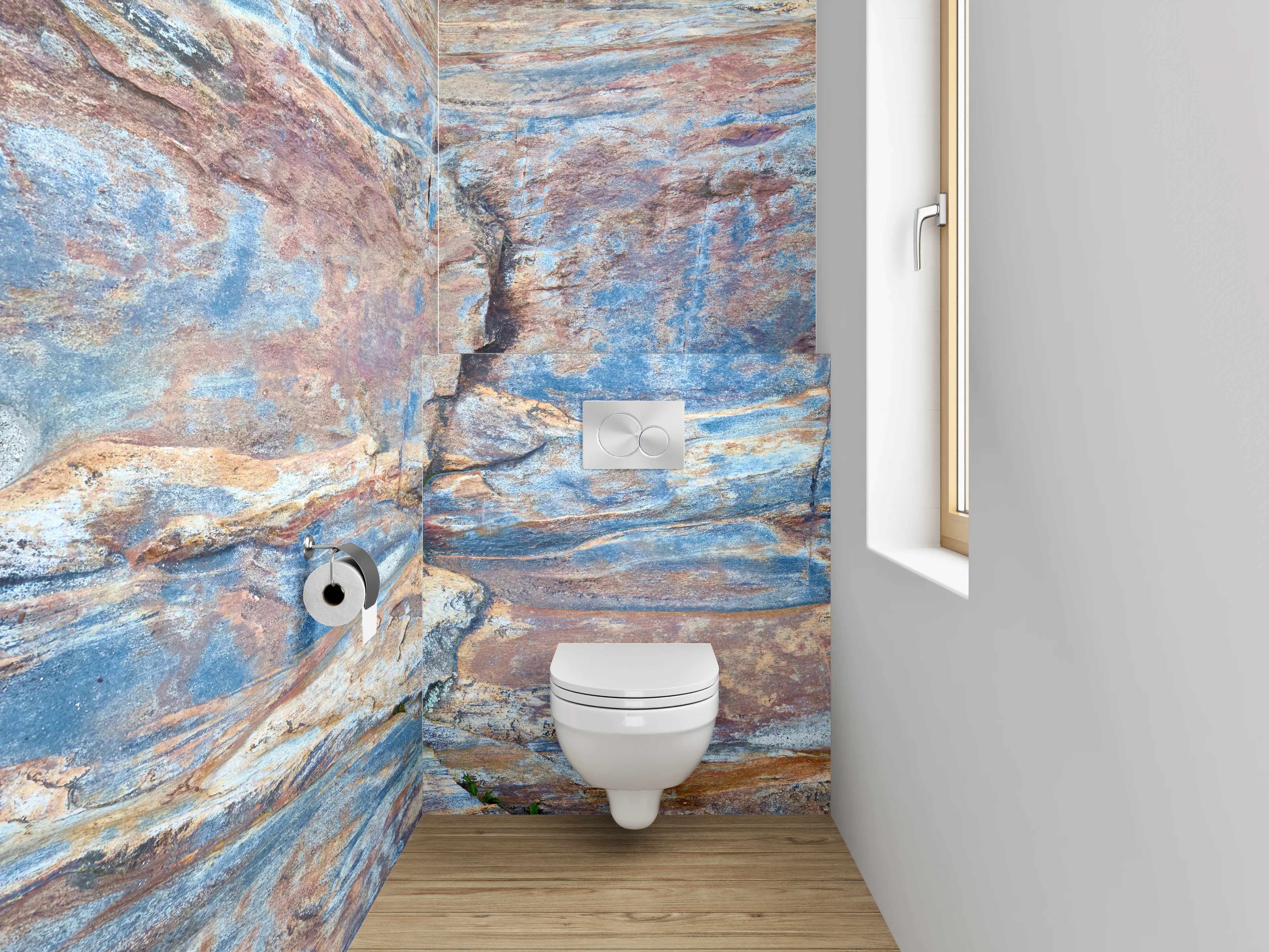 WC-Rückwand - Farbig geschichtete Felsstruktur Wandmotiv