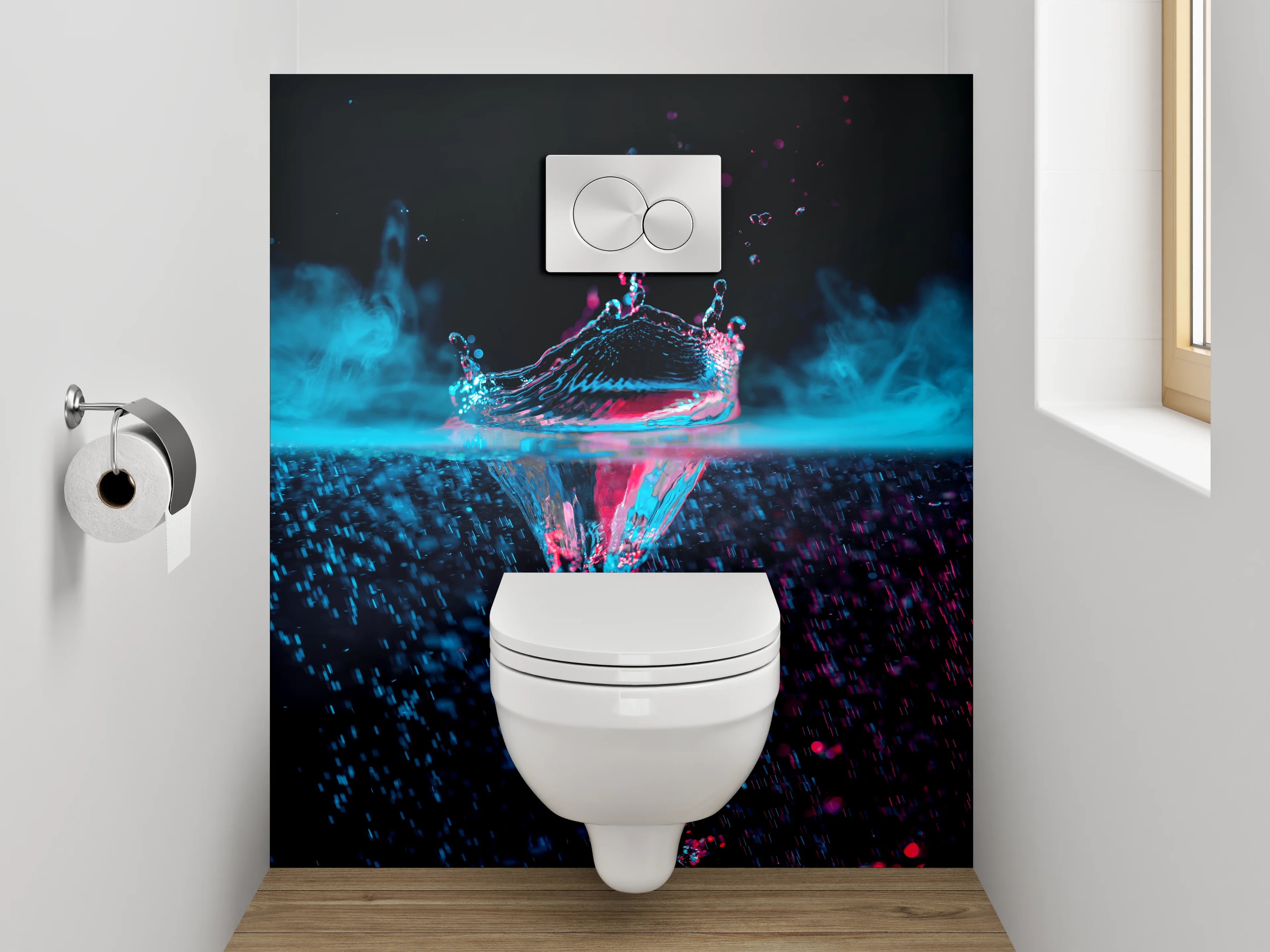 WC-Rückwand - Farbspritzer Wasserfoto Neonstil