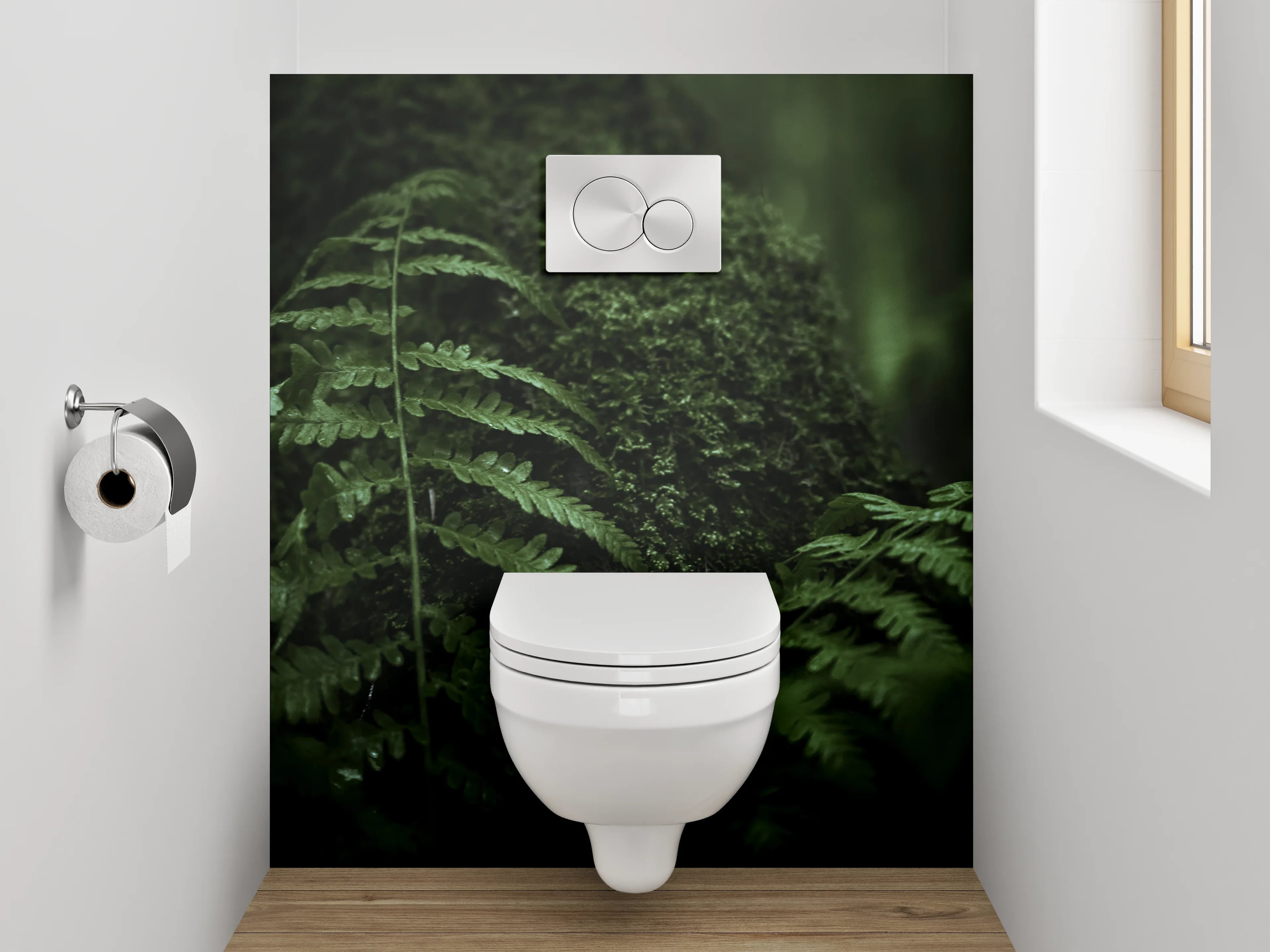 WC-Rückwand - Farnmoos im grünen Waldflair