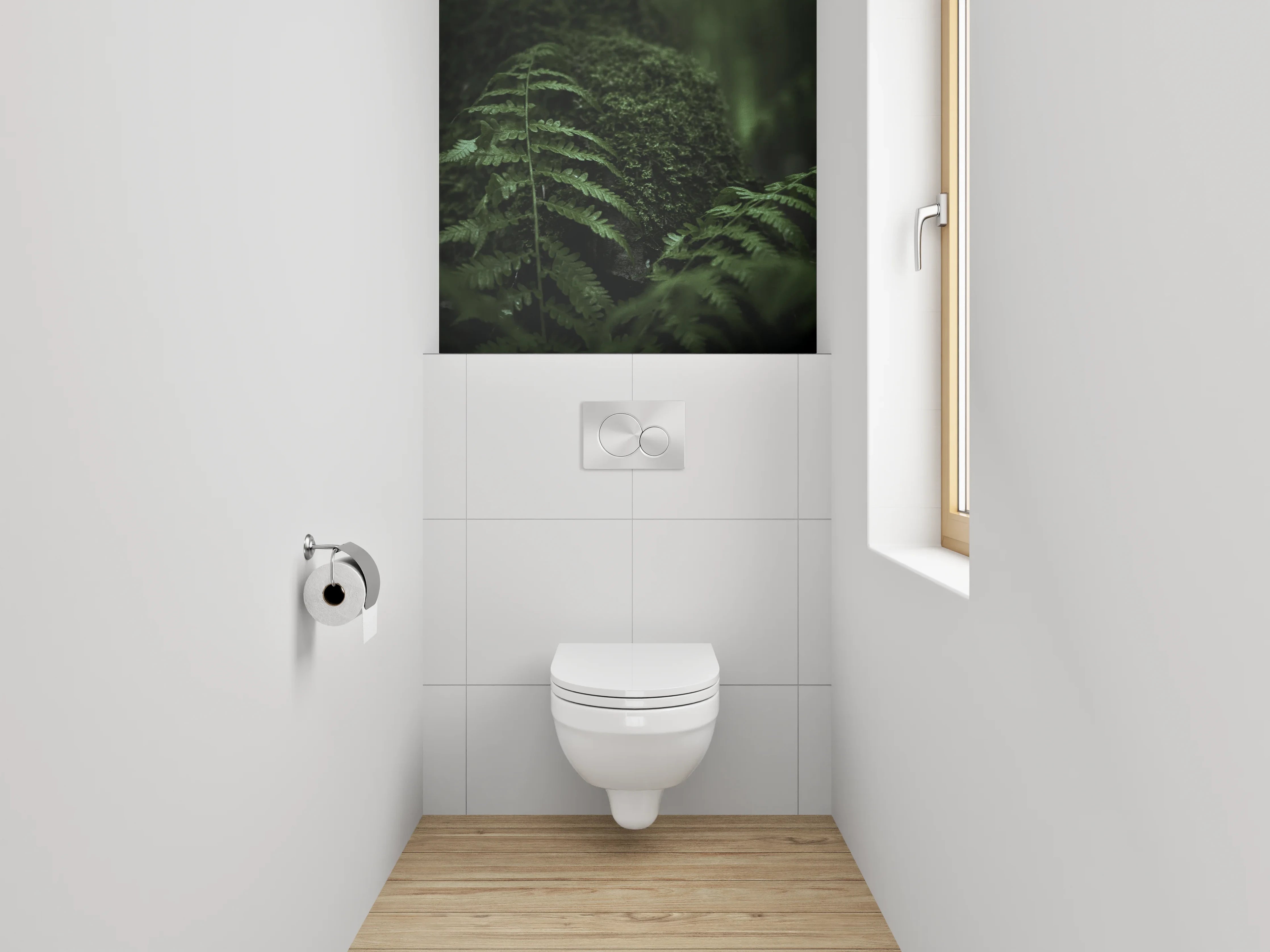 WC-Rückwand - Farnmoos im grünen Waldflair