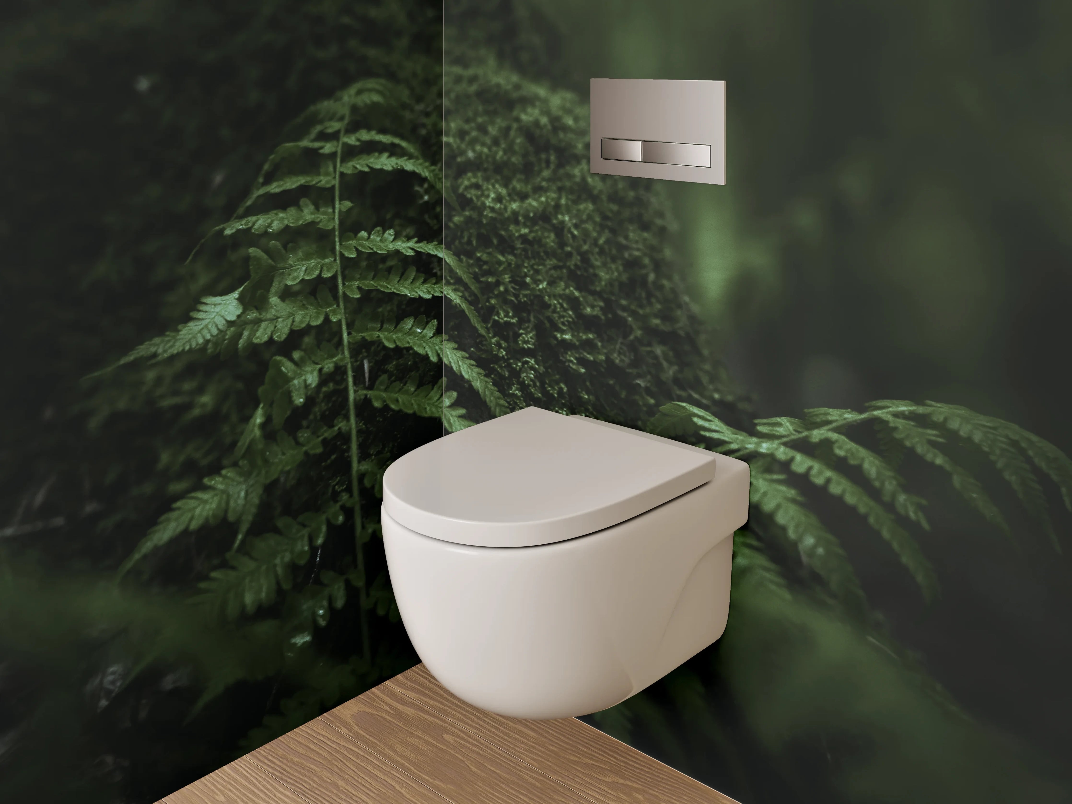 WC-Rückwand - Farnmoos im grünen Waldflair