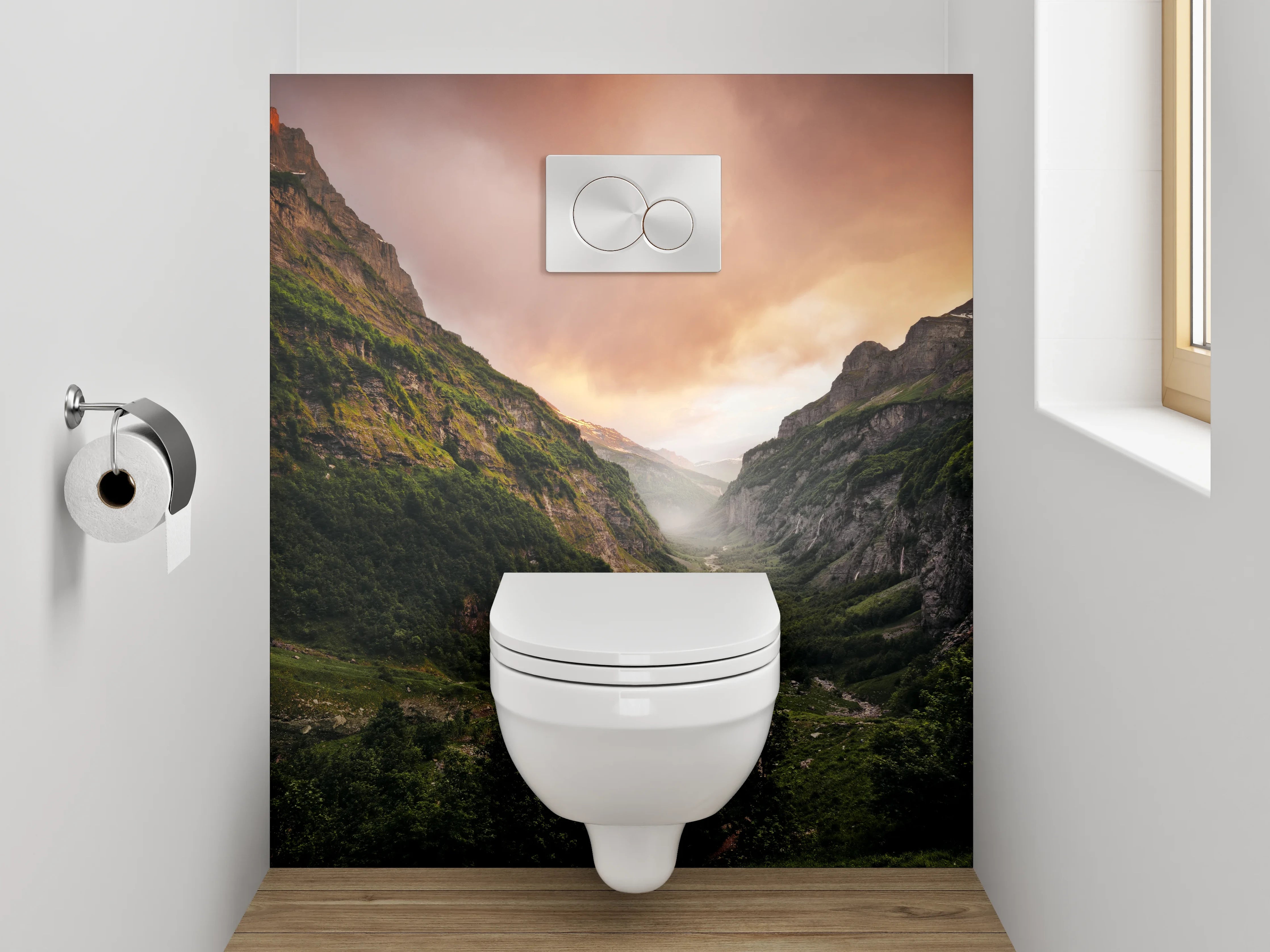 WC-Rückwand - Faszinierende Berglandschaft mit dramatischem Himmel