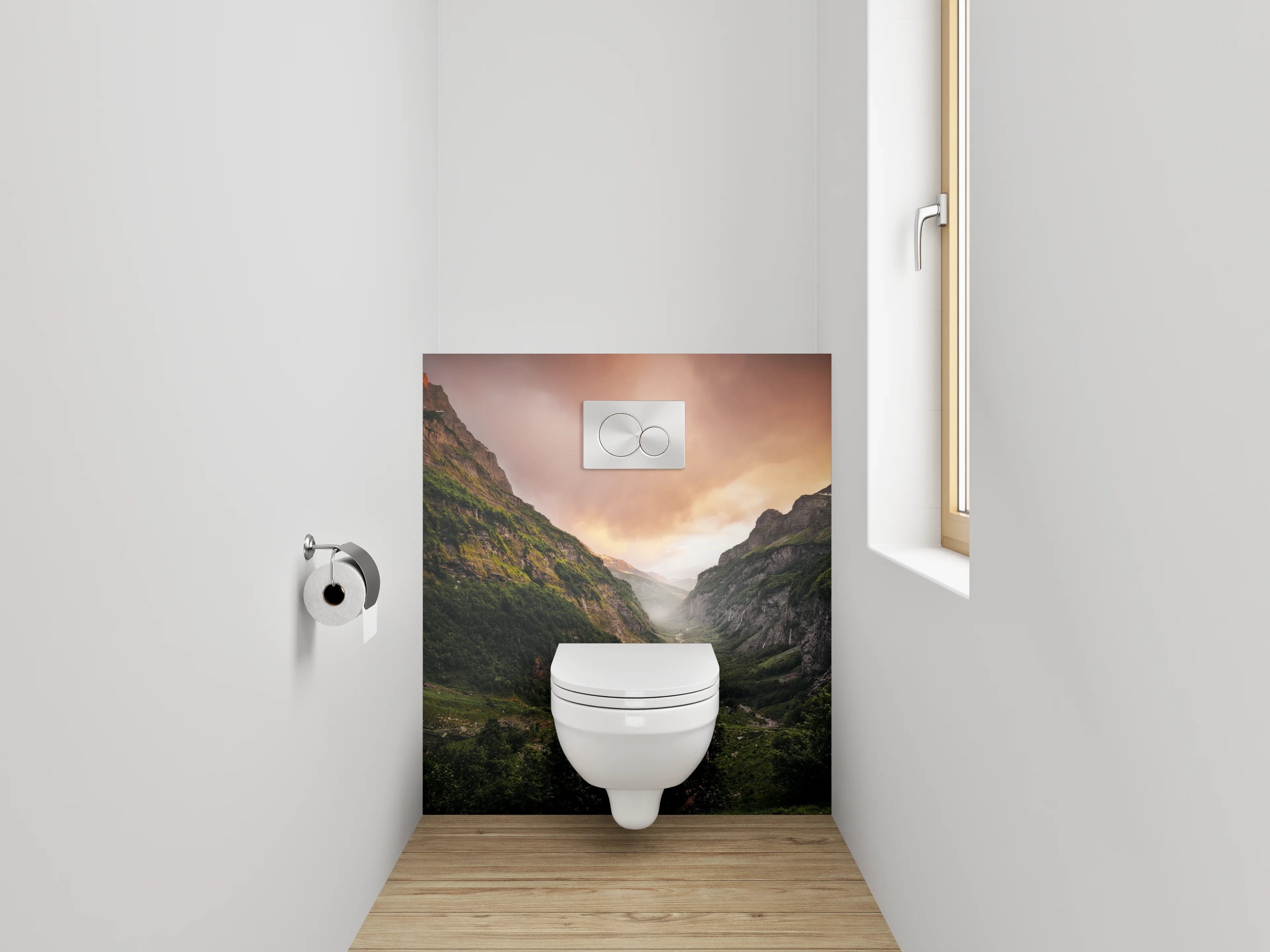 WC-Rückwand - Faszinierende Berglandschaft mit dramatischem Himmel