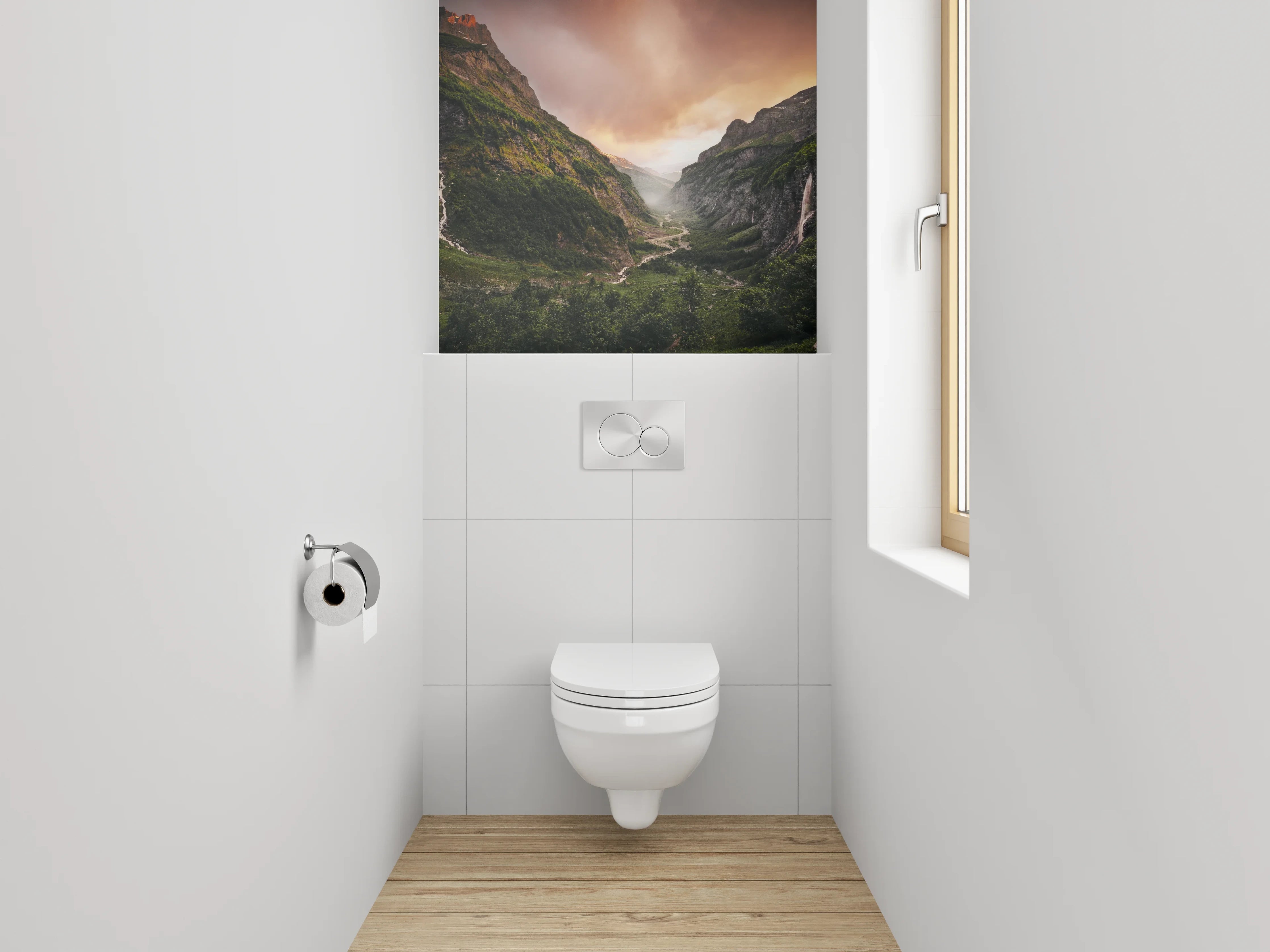 WC-Rückwand - Faszinierende Berglandschaft mit dramatischem Himmel
