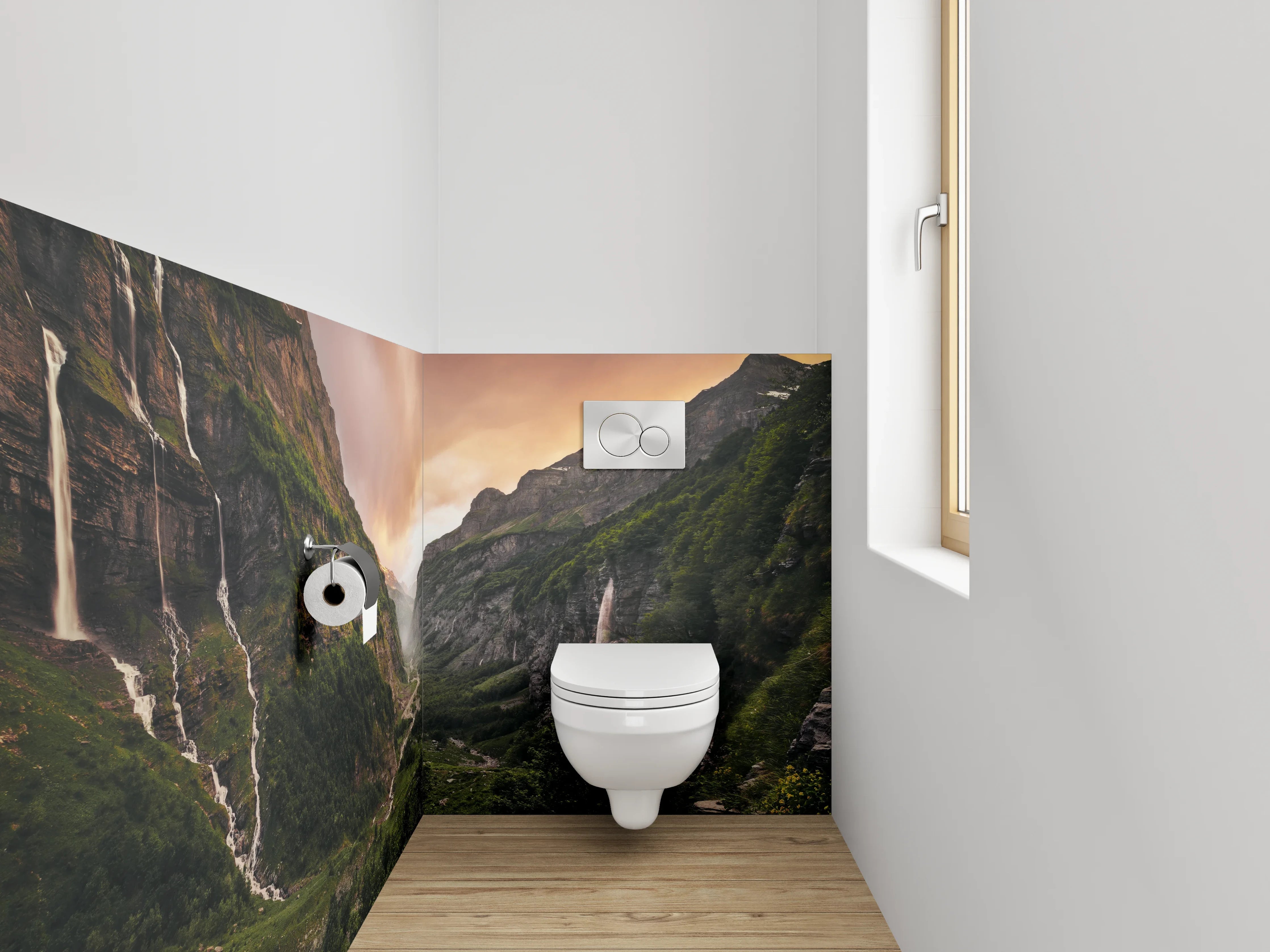 WC-Rückwand - Faszinierende Berglandschaft mit dramatischem Himmel