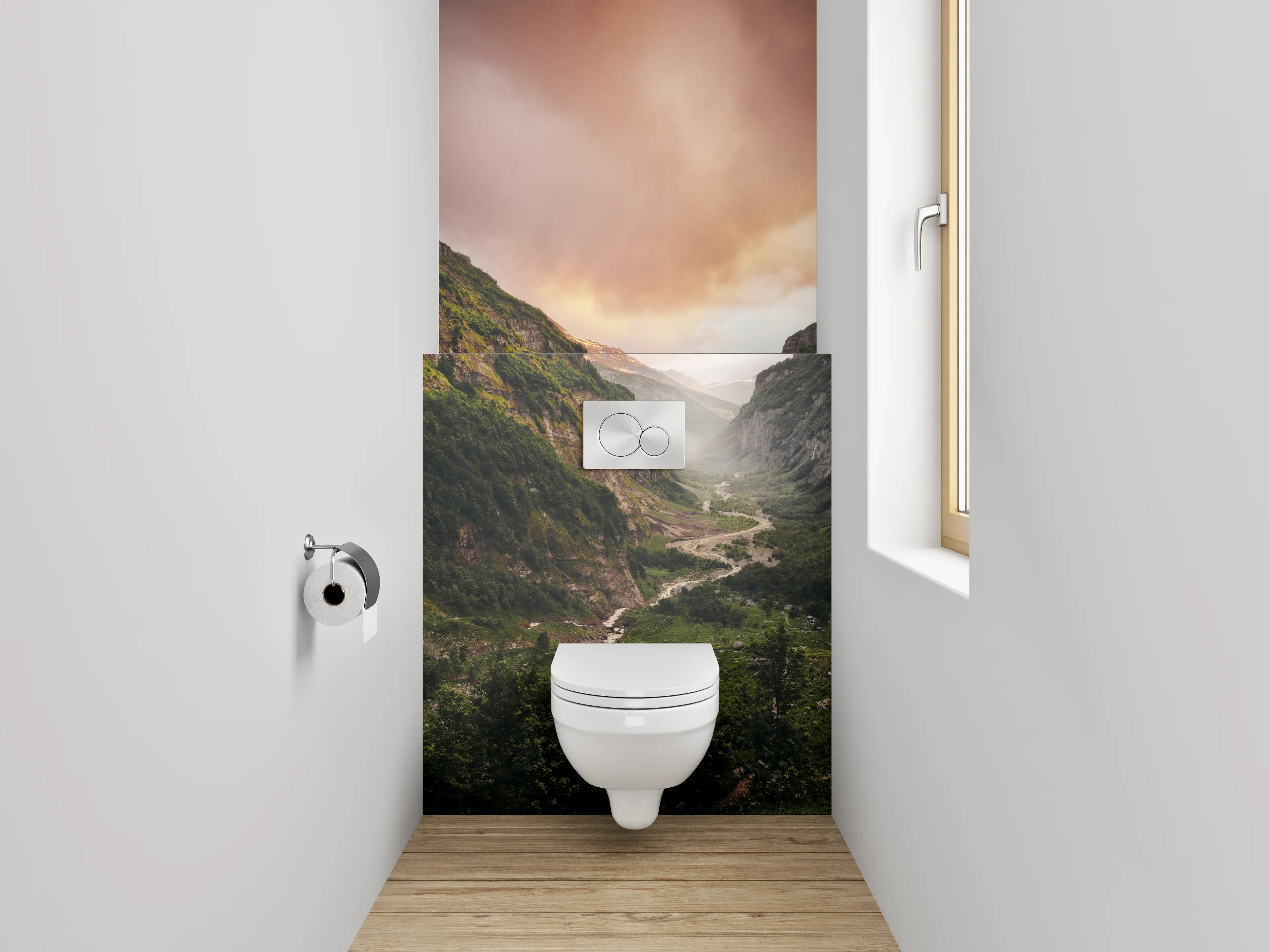 WC-Rückwand - Faszinierende Berglandschaft mit dramatischem Himmel