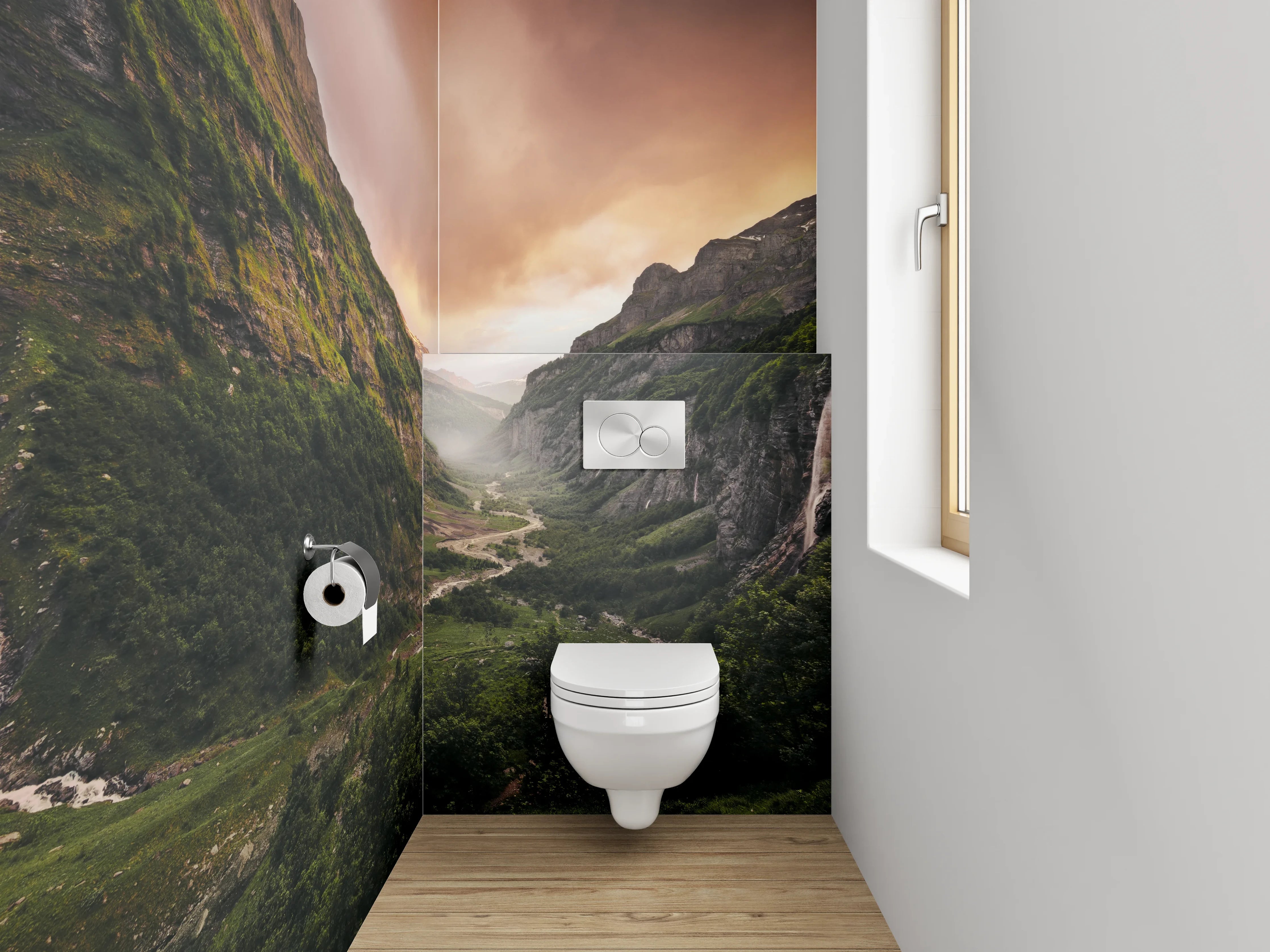 WC-Rückwand - Faszinierende Berglandschaft mit dramatischem Himmel