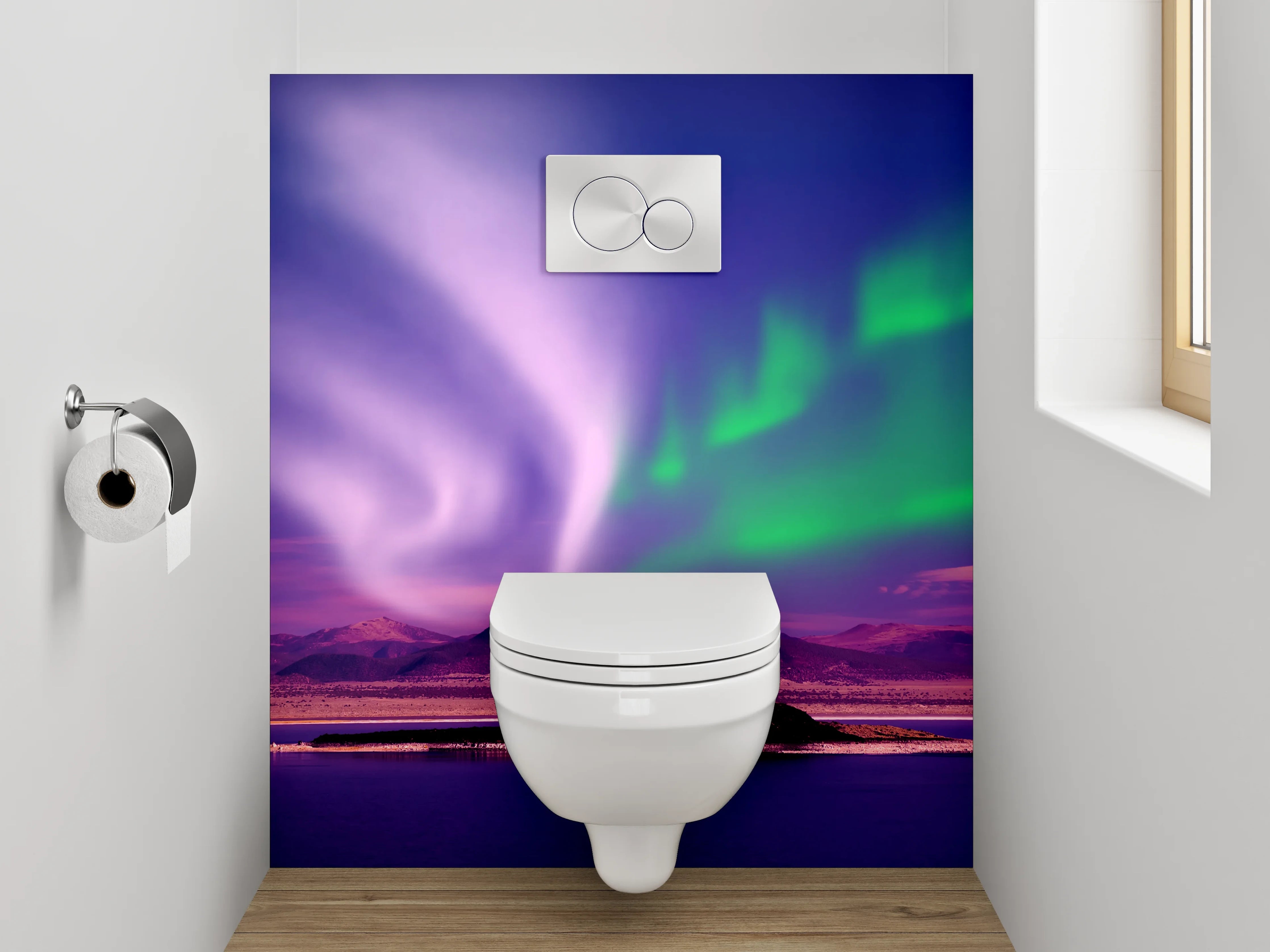 WC-Rückwand - Faszinierende Polarlichter über Berge