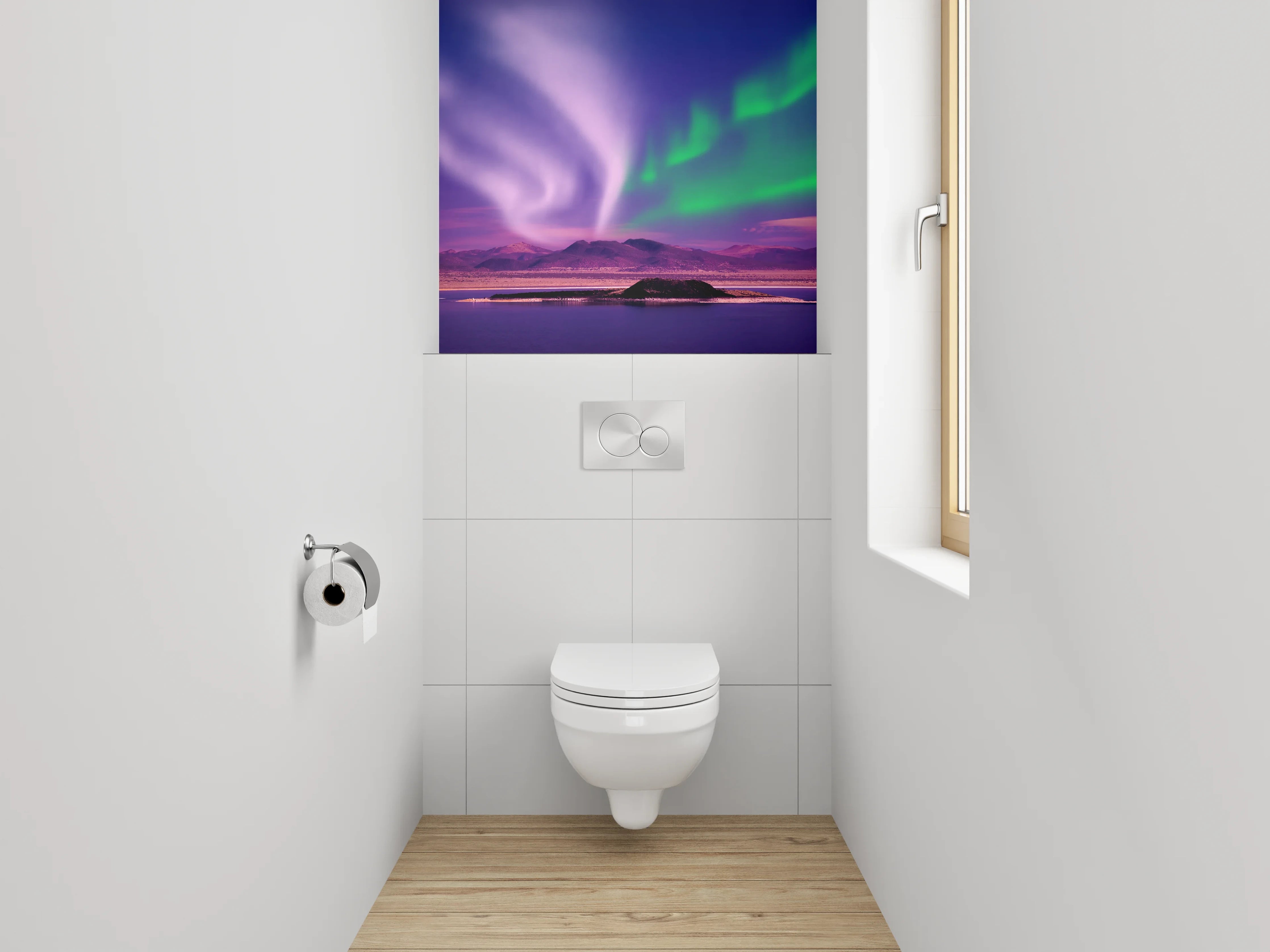 WC-Rückwand - Faszinierende Polarlichter über Berge