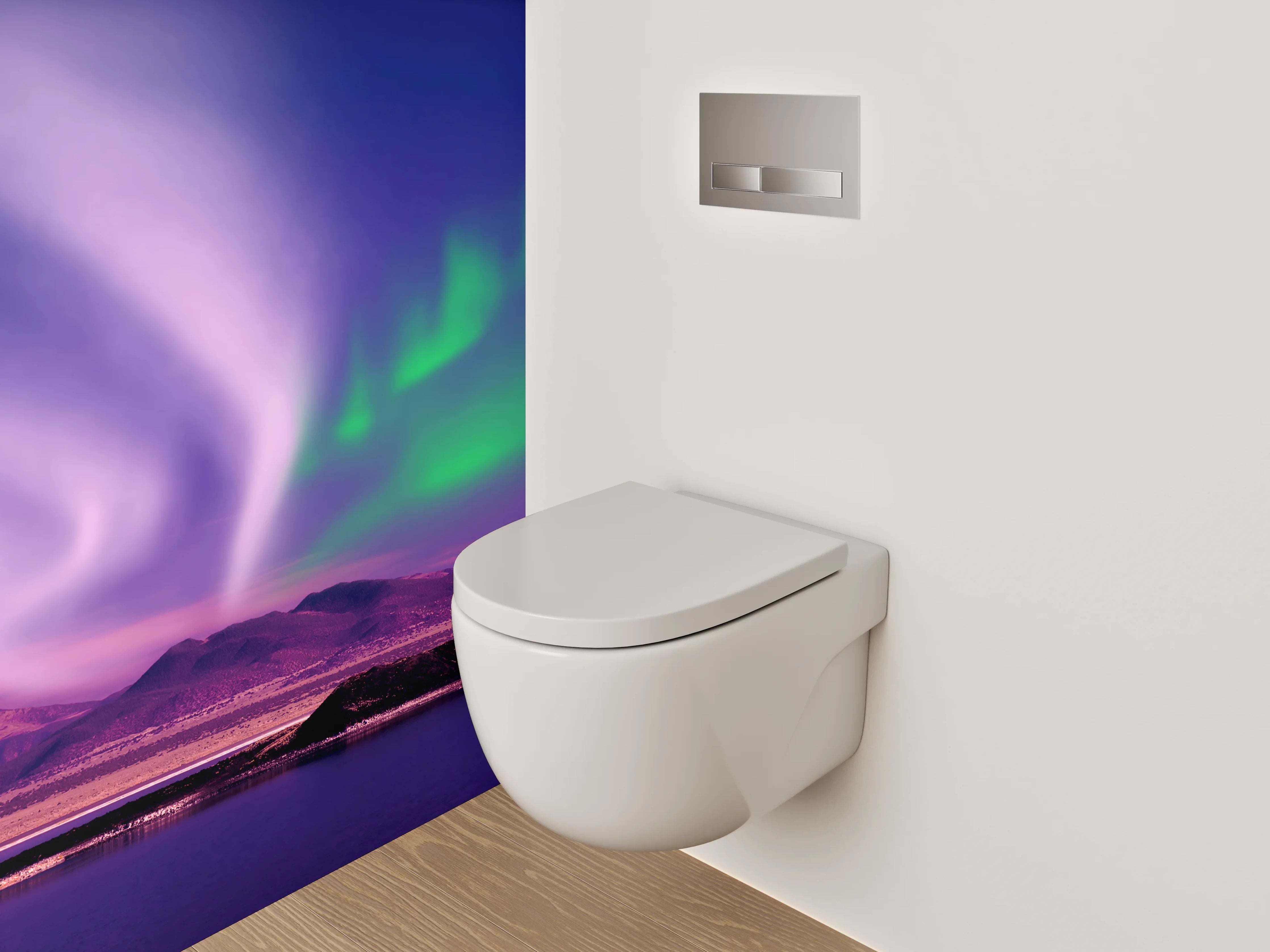 WC-Rückwand - Faszinierende Polarlichter über Berge