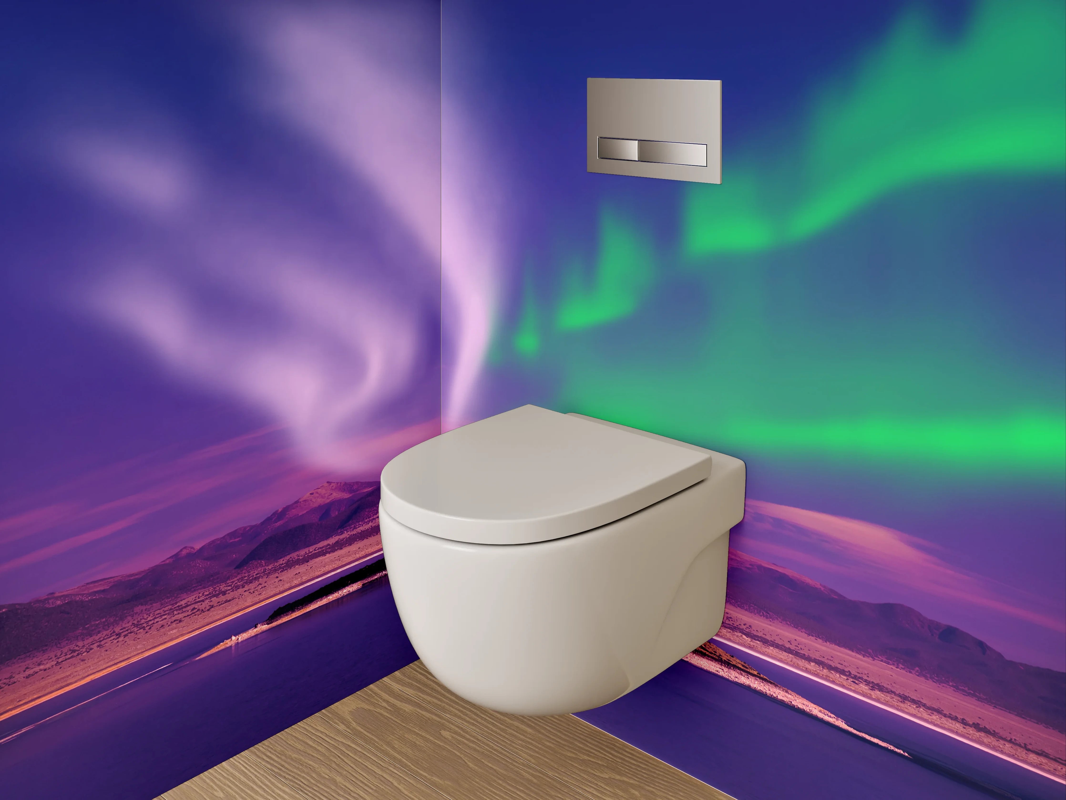 WC-Rückwand - Faszinierende Polarlichter über Berge