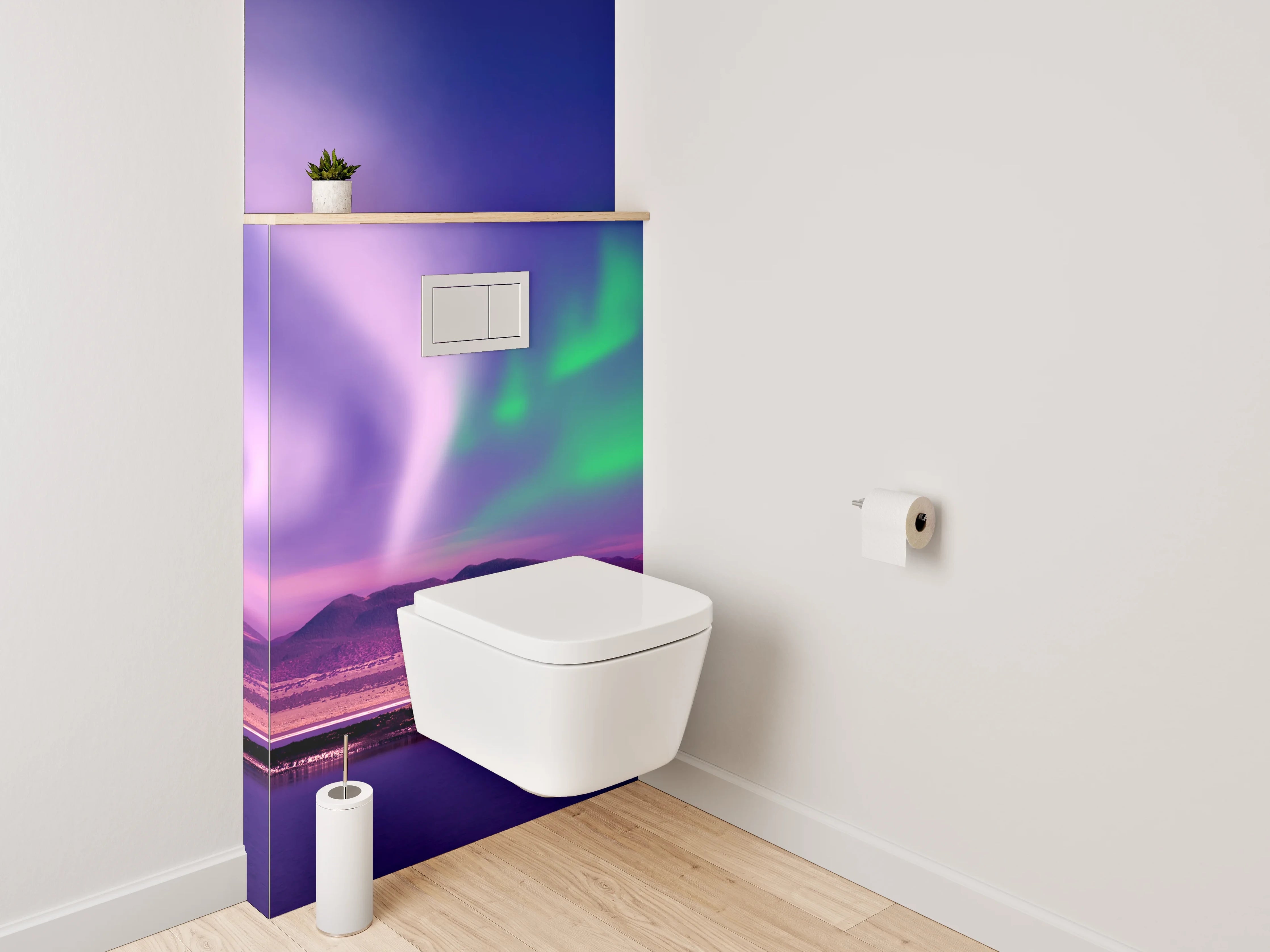 WC-Rückwand - Faszinierende Polarlichter über Berge