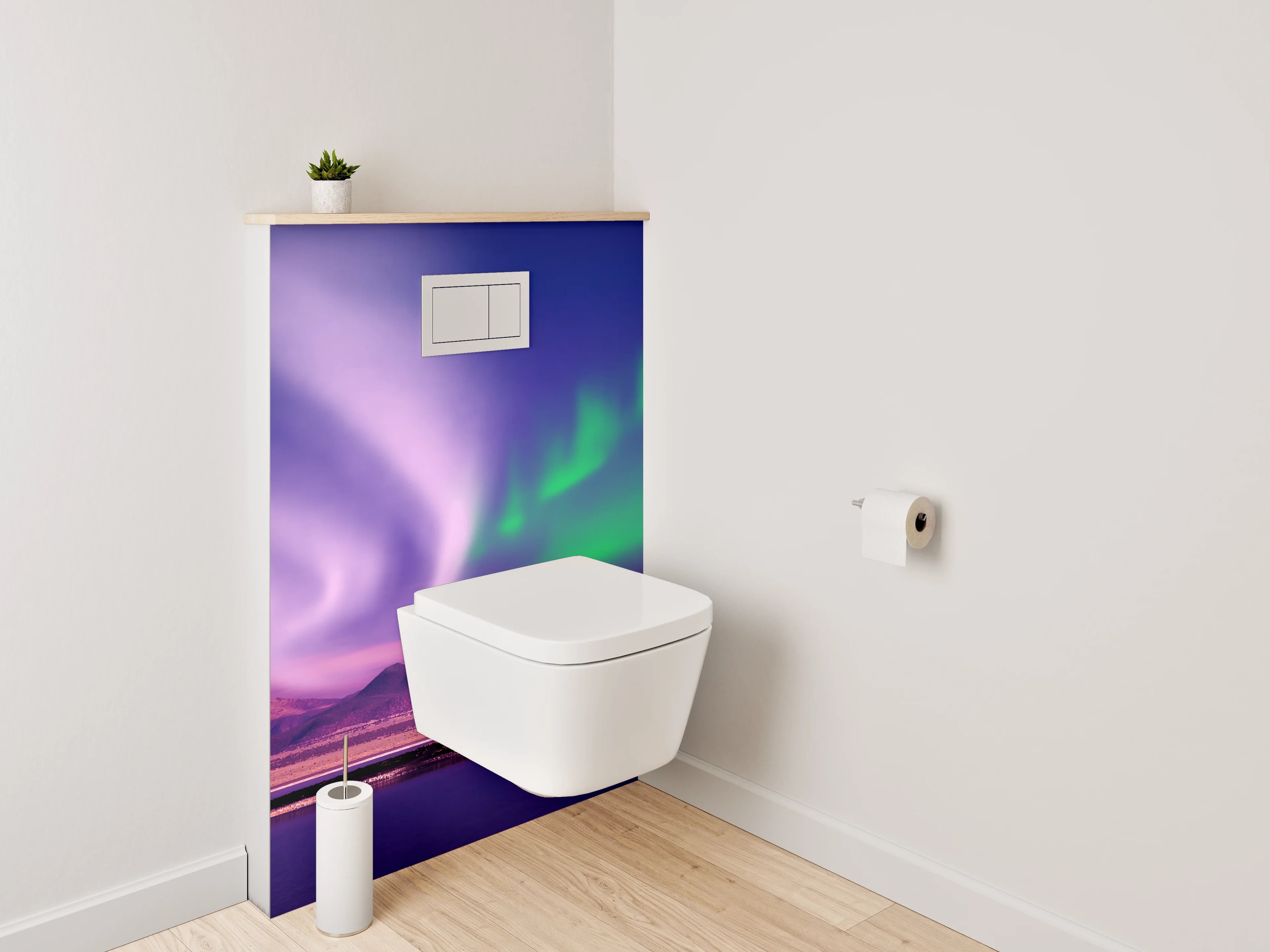 WC-Rückwand - Faszinierende Polarlichter über Berge