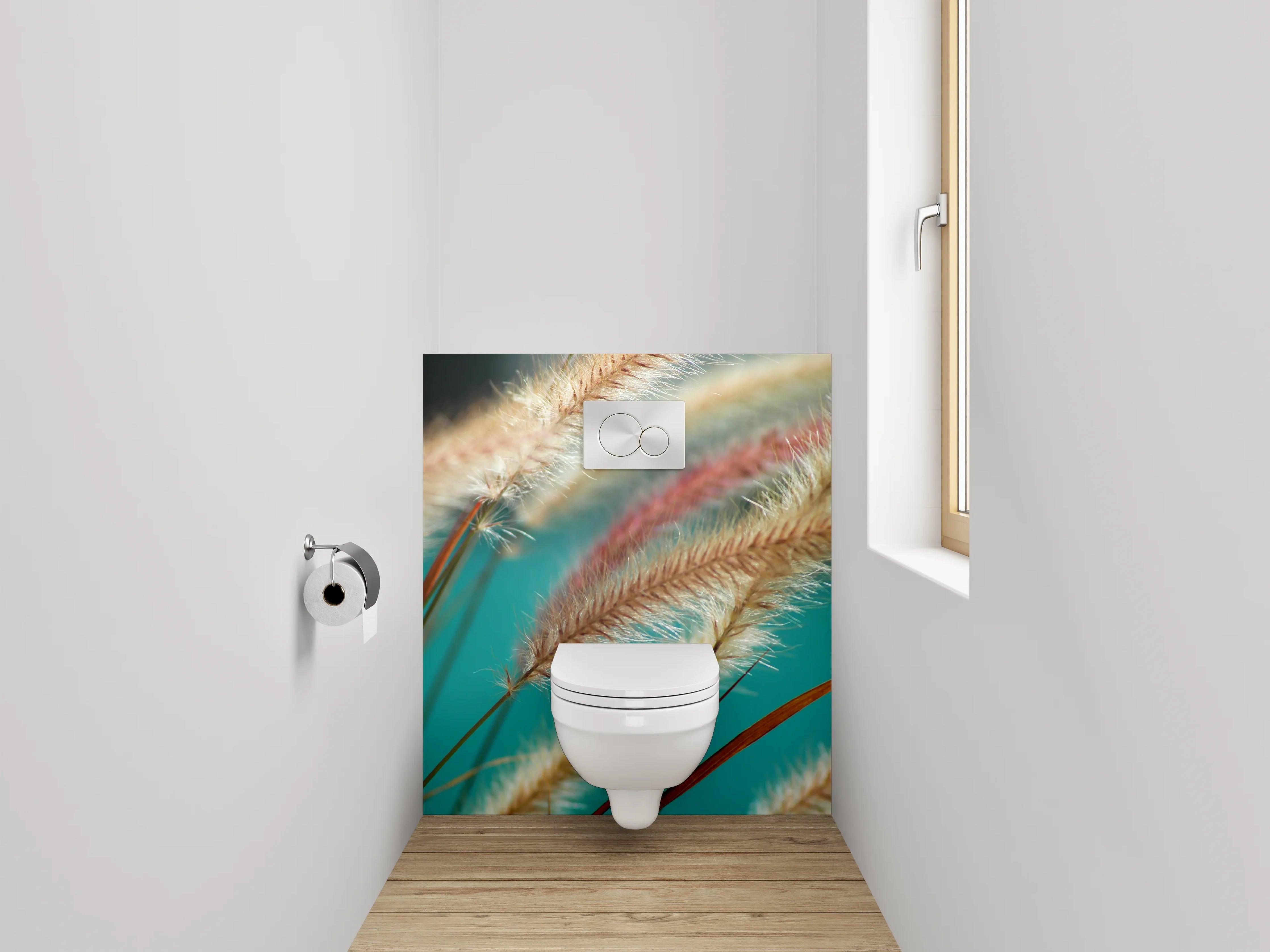 WC-Rückwand - Federgräser am türkisfarbenen Hintergrund
