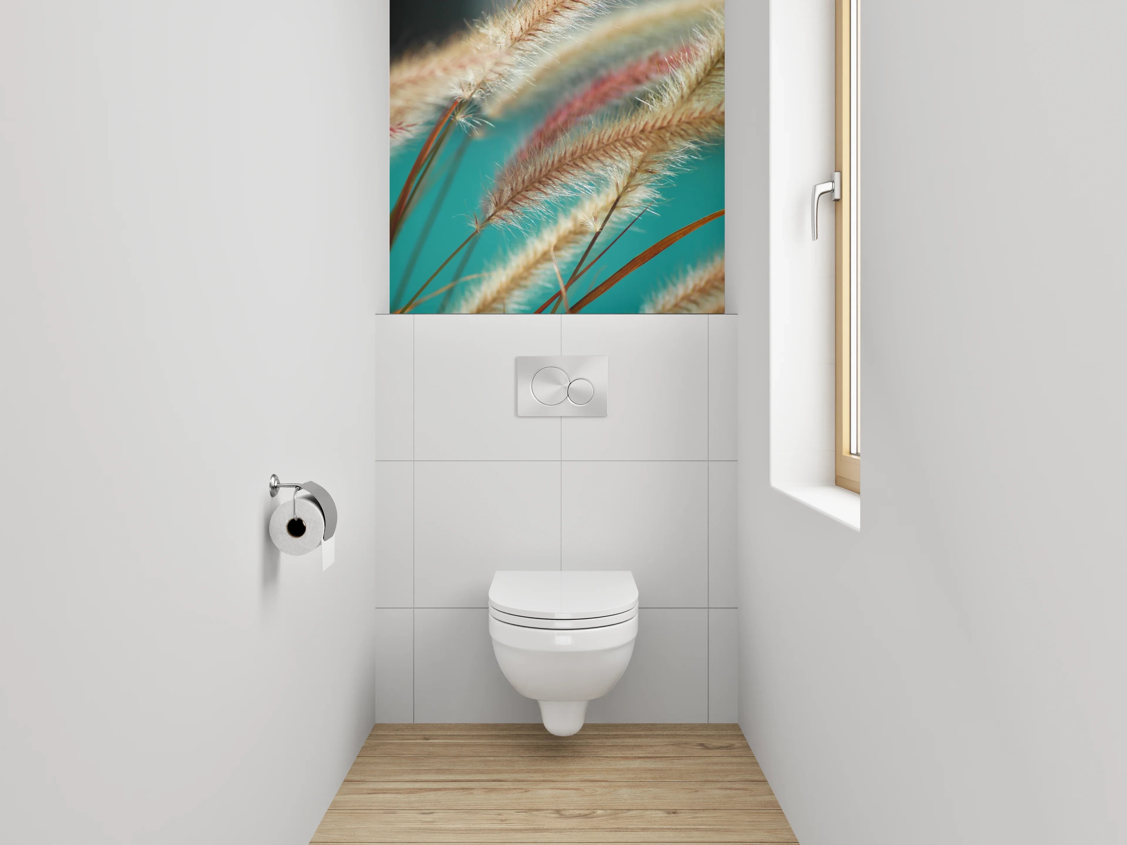 WC-Rückwand - Federgräser am türkisfarbenen Hintergrund