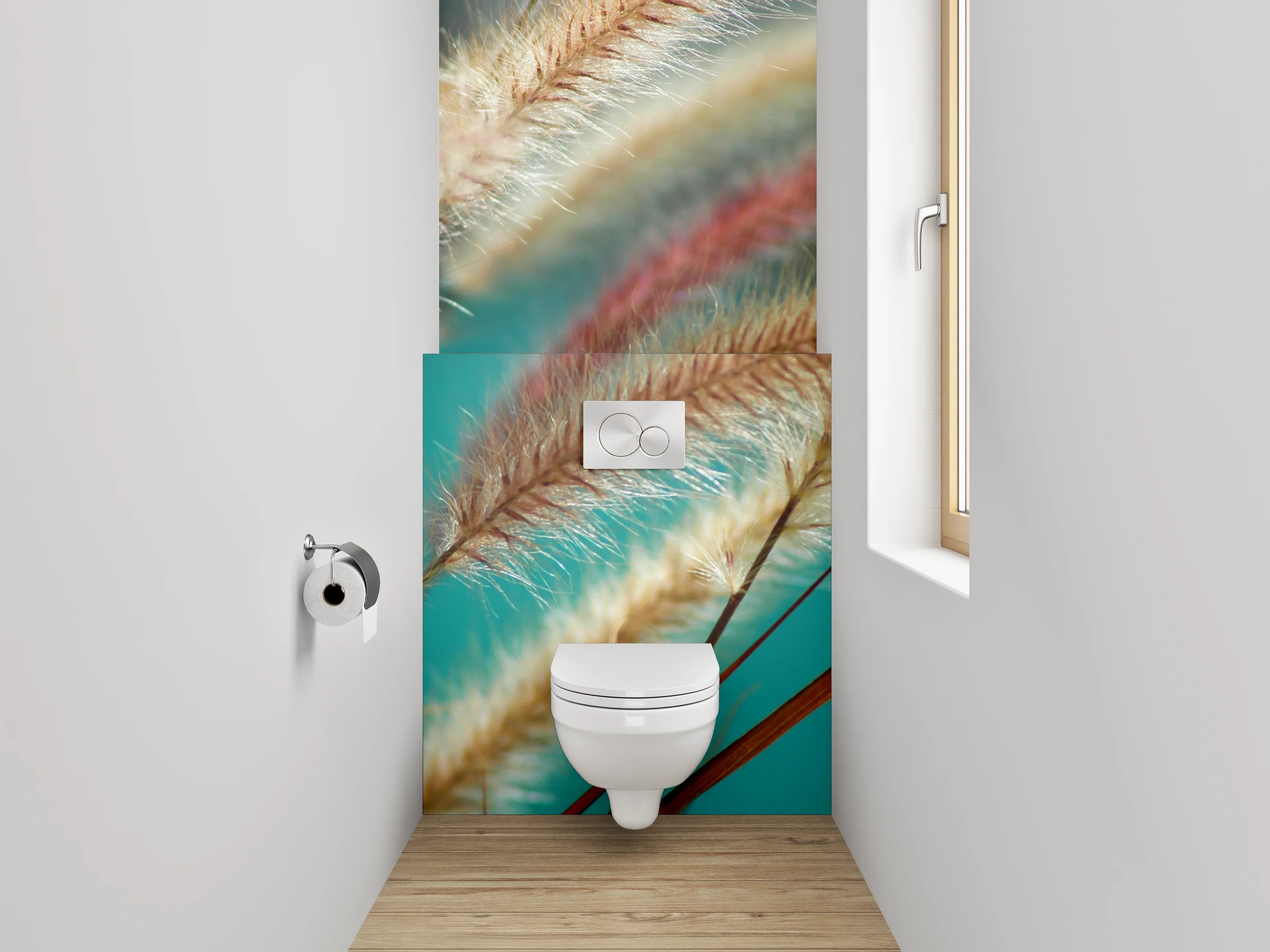 WC-Rückwand - Federgräser am türkisfarbenen Hintergrund